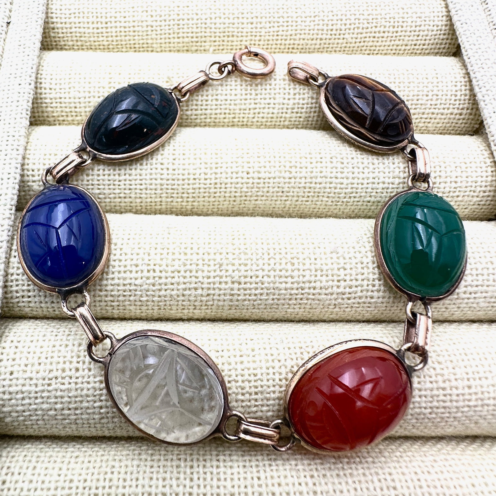 Vintage Gold Filled Gemstone Scarab Bracelet 7.5 Inch: Vintage Gold Filled Gemstone Scarab Bracelet 7.5 Inch