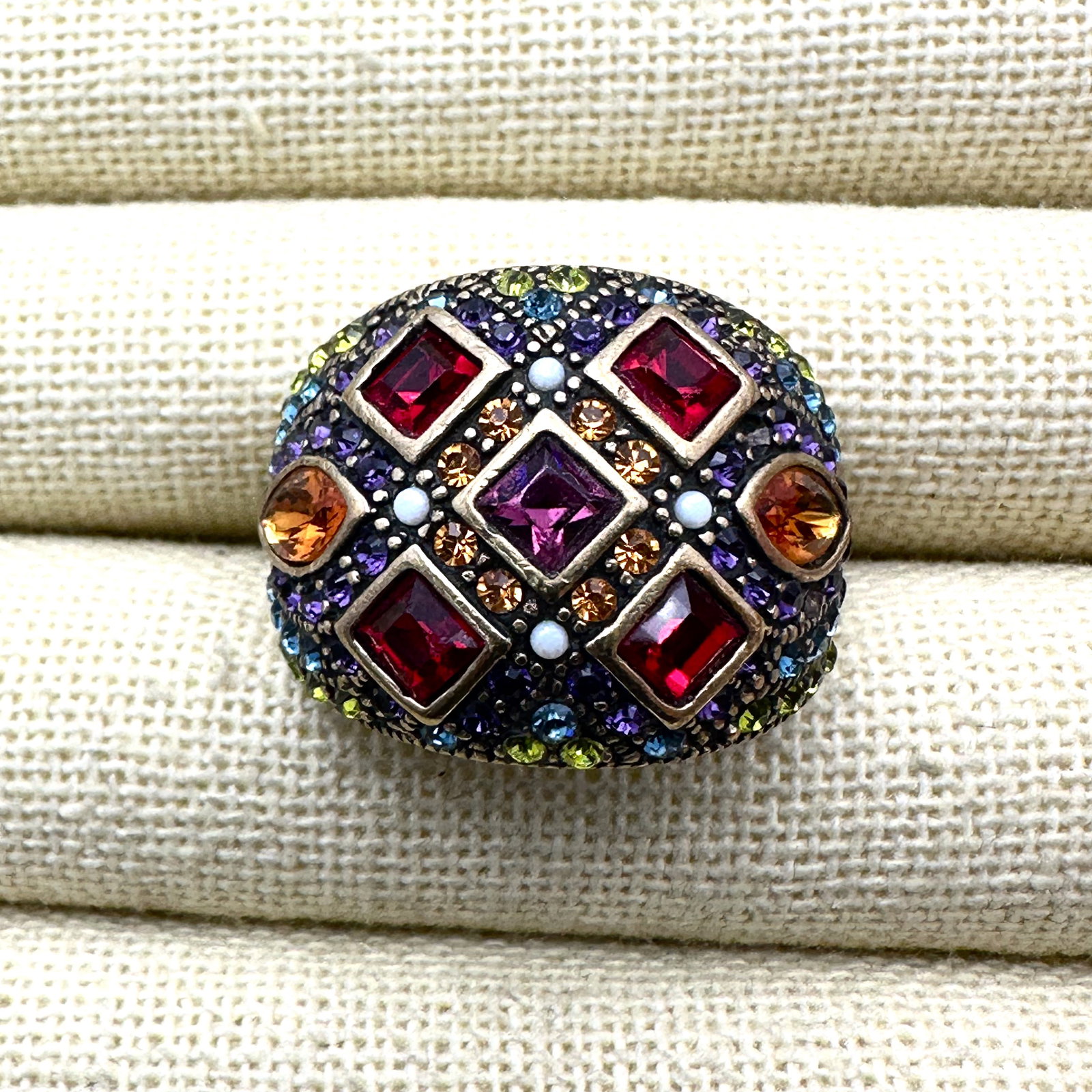 Heidi Daus Multicolor Crystal Bronze Tone Ring Size 10 (1 of 2)