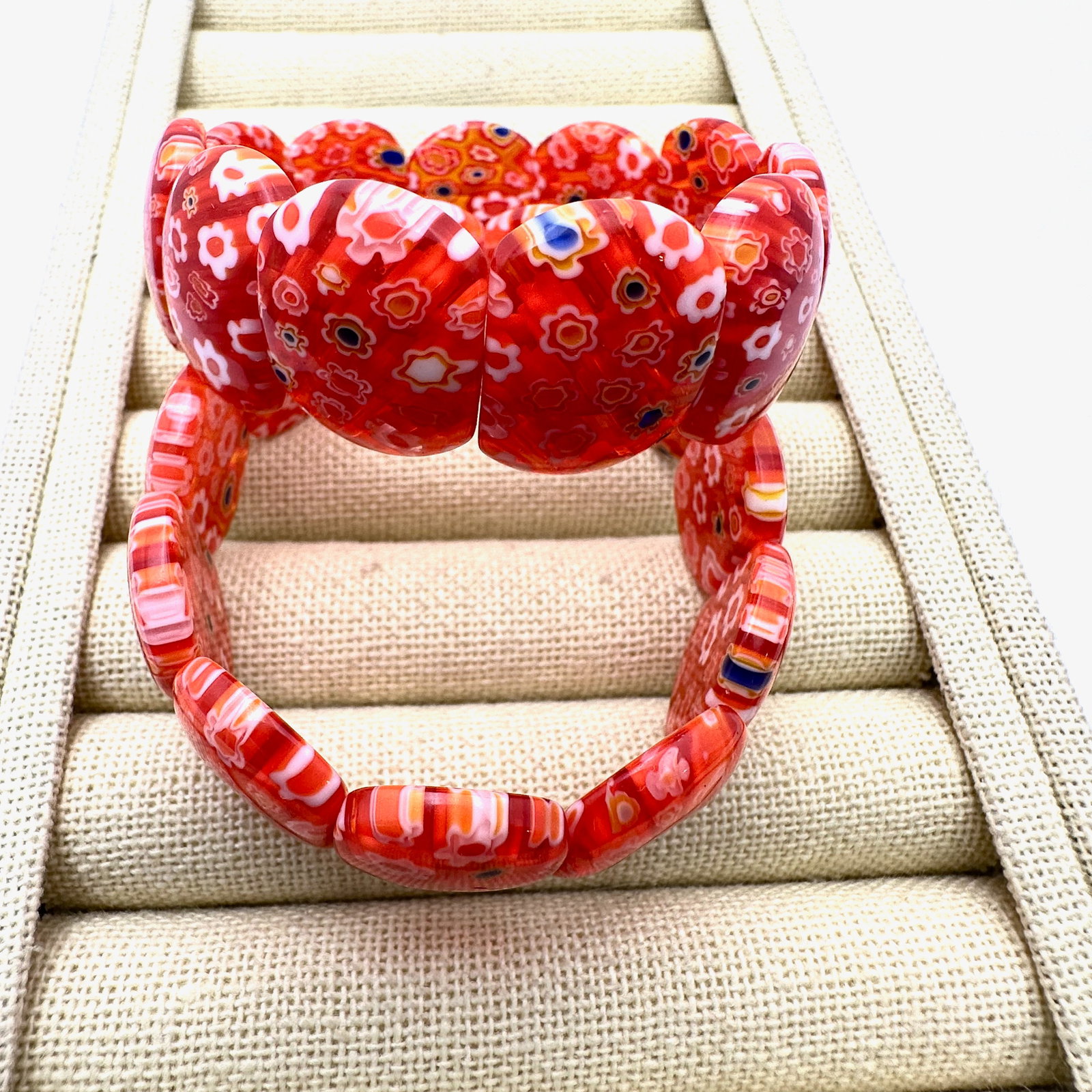 Group Lot of Two Italian Millefiori Glass Bracelets Orange White Multicolor (1 of 2)