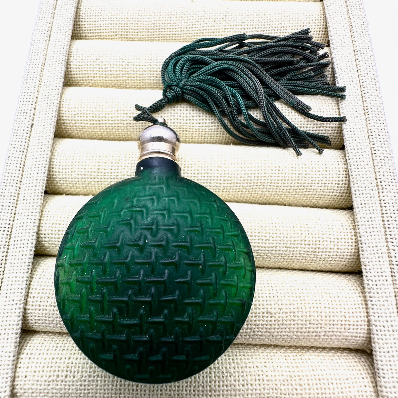 Vintage Green Glass Perfume Bottle 2 Inch (1 of 2)