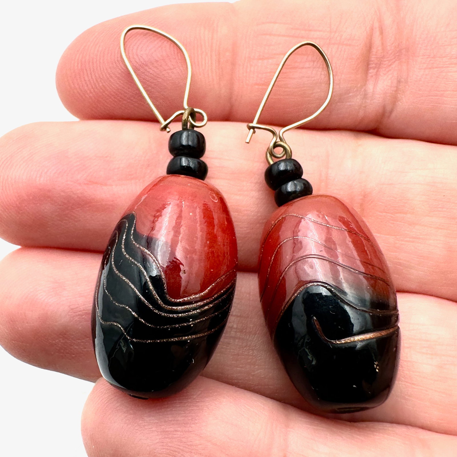 Vintage Art Glass Bead Gold Filled Wire Pierced Earrings (1 of 2)