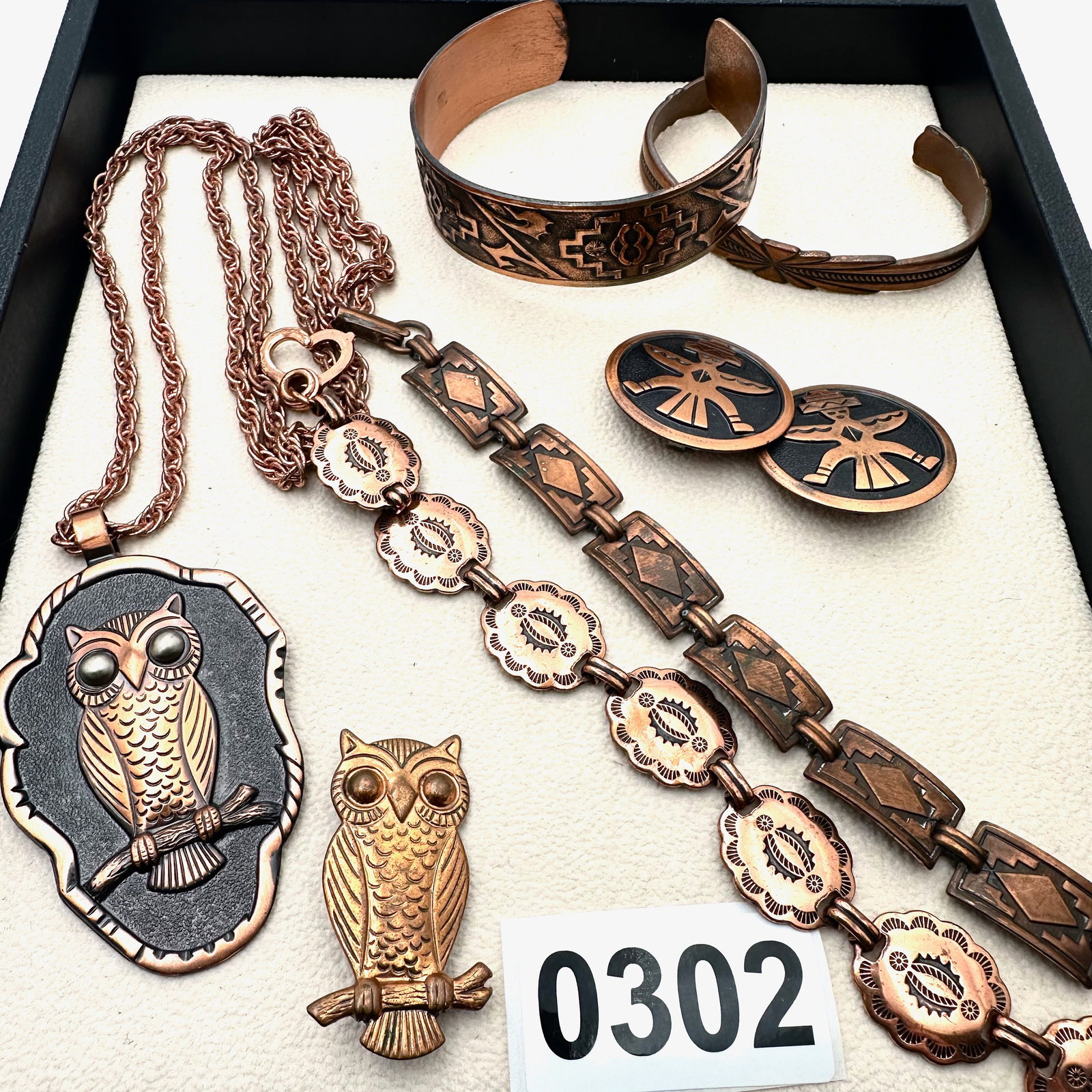 Vintage Copper Jewelry Group Lot Owl Necklace Brooch Southwestern Bracelets and Clip Earrings (1 of 2)