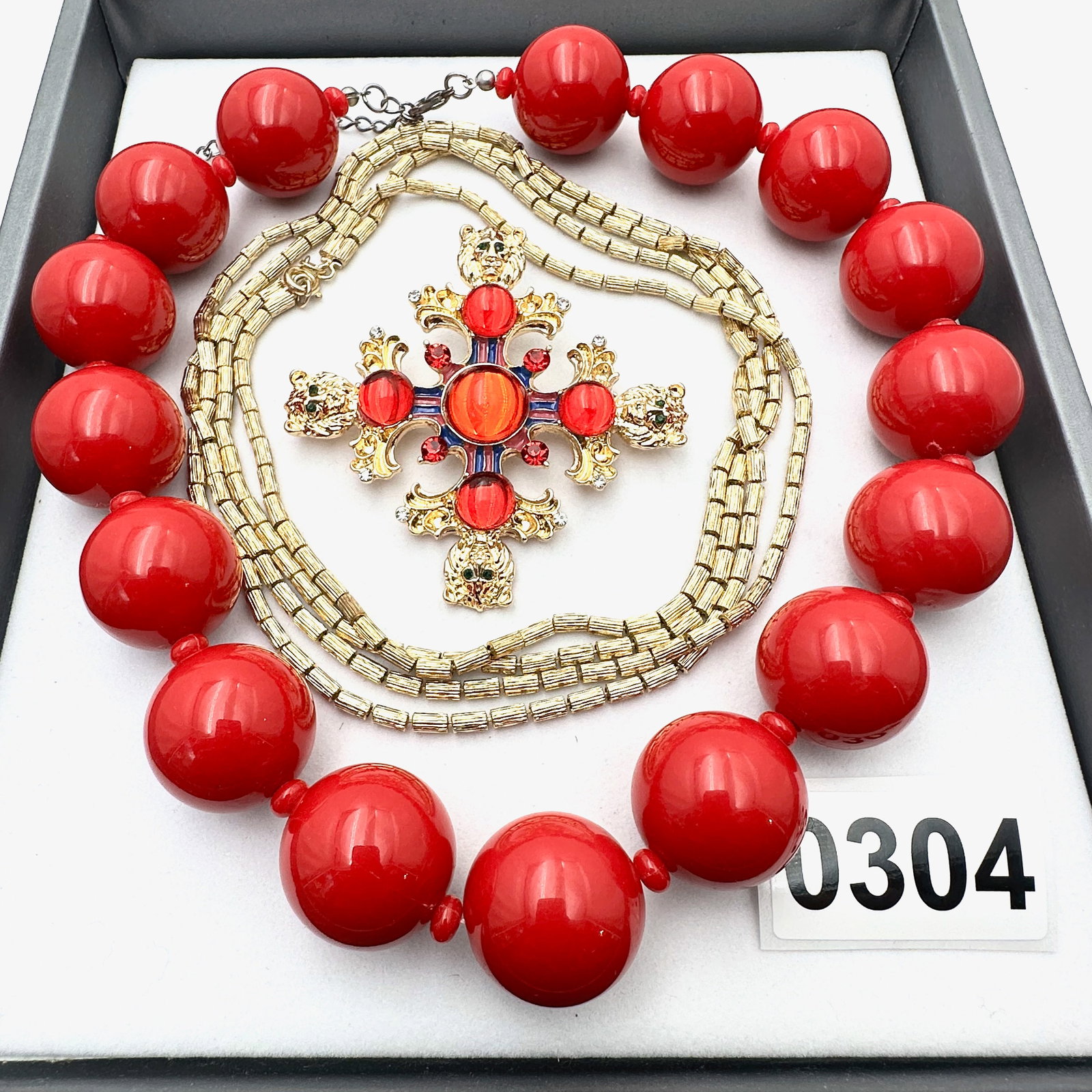 Vintage and Modern Jewelry Group Lot Red Bead Necklace Maltese Cross Brooch Pin (1 of 2)
