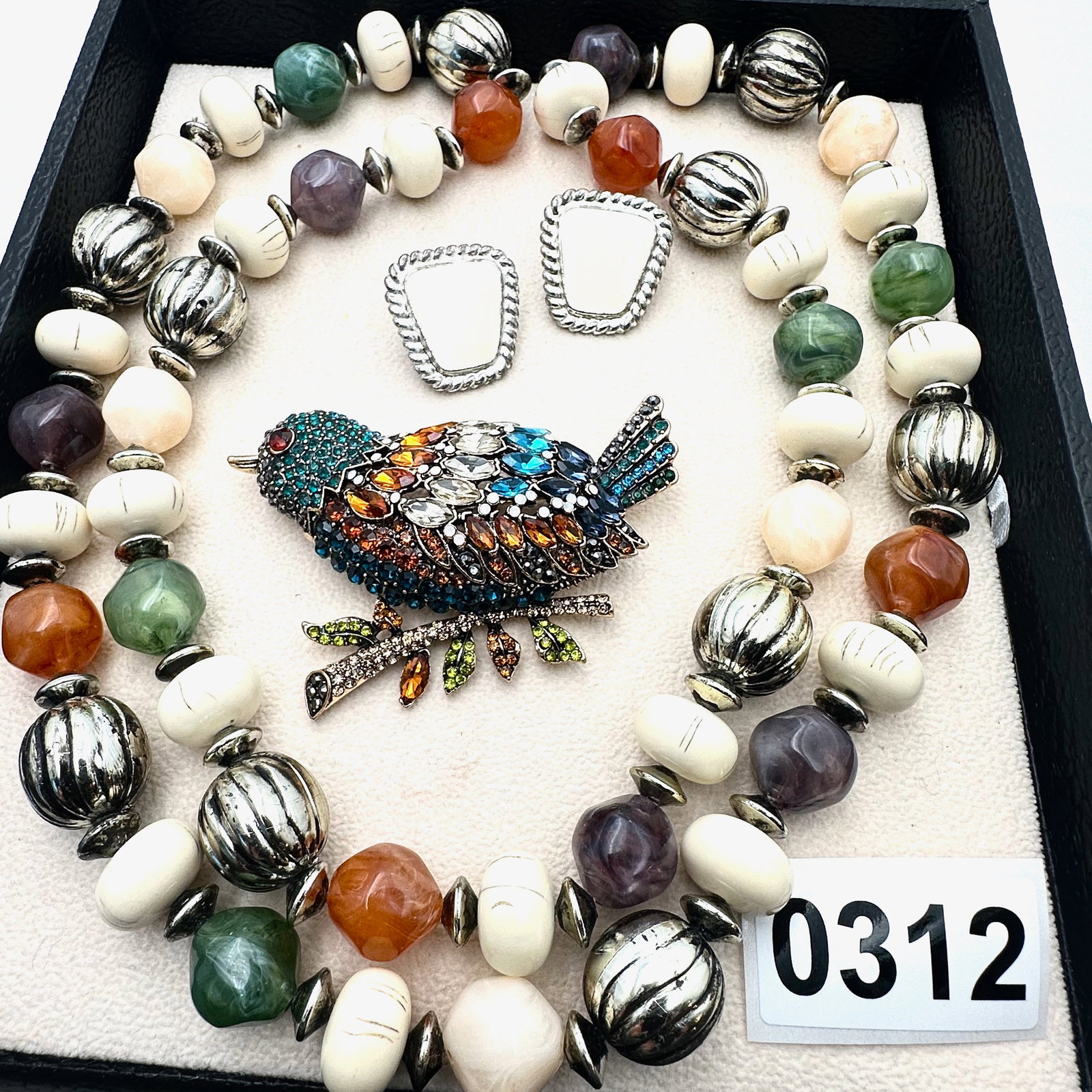 Vintage and Modern Jewelry Group Lot Lucite Bead Necklace Anne Klein Enamel Earrings Crystal Bird: Vintage and Modern Jewelry Group Lot Lucite Bead Necklace Anne Klein Enamel Earrings Crystal Bird Brooch Pin