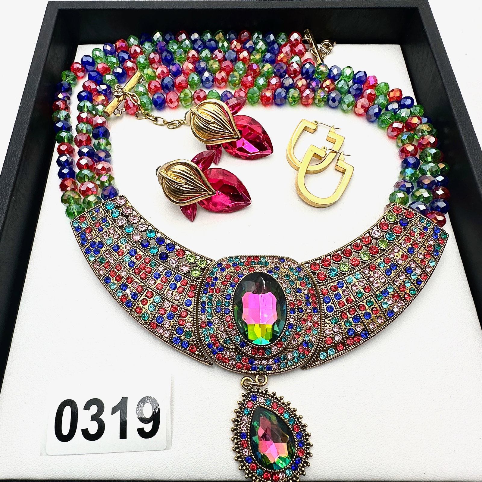 Multicolor Crystal Bead Statement Necklace and Coordinating Earrings (1 of 2)