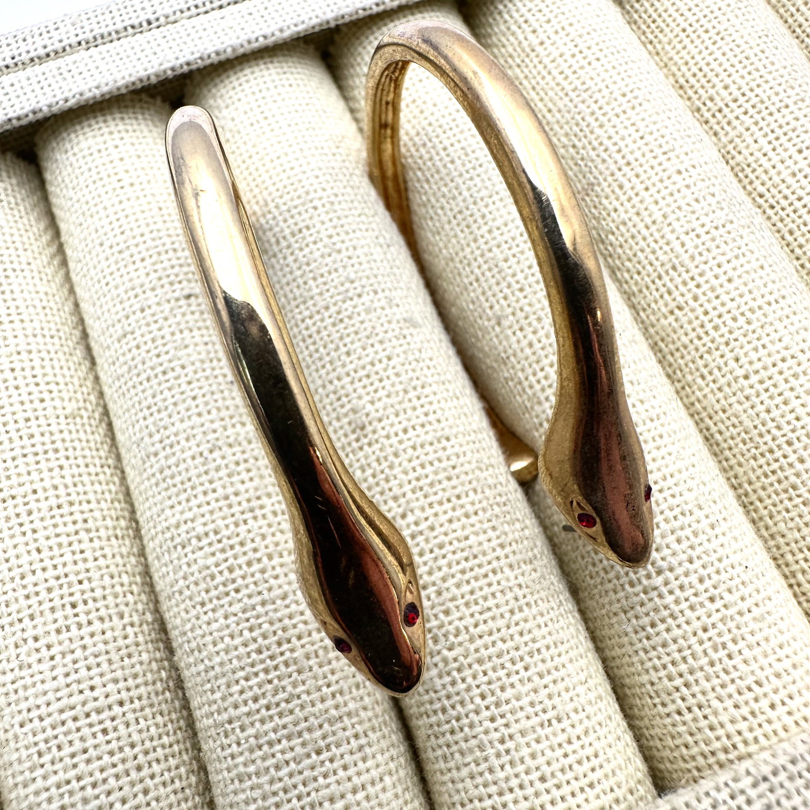 Vintage Kenneth Jay Lane Red Rhinestone Gold Tone Snake Pierced Earrings 2 Inch: Vintage Kenneth Jay Lane Red Rhinestone Gold Tone Snake Pierced Earrings 2 Inch