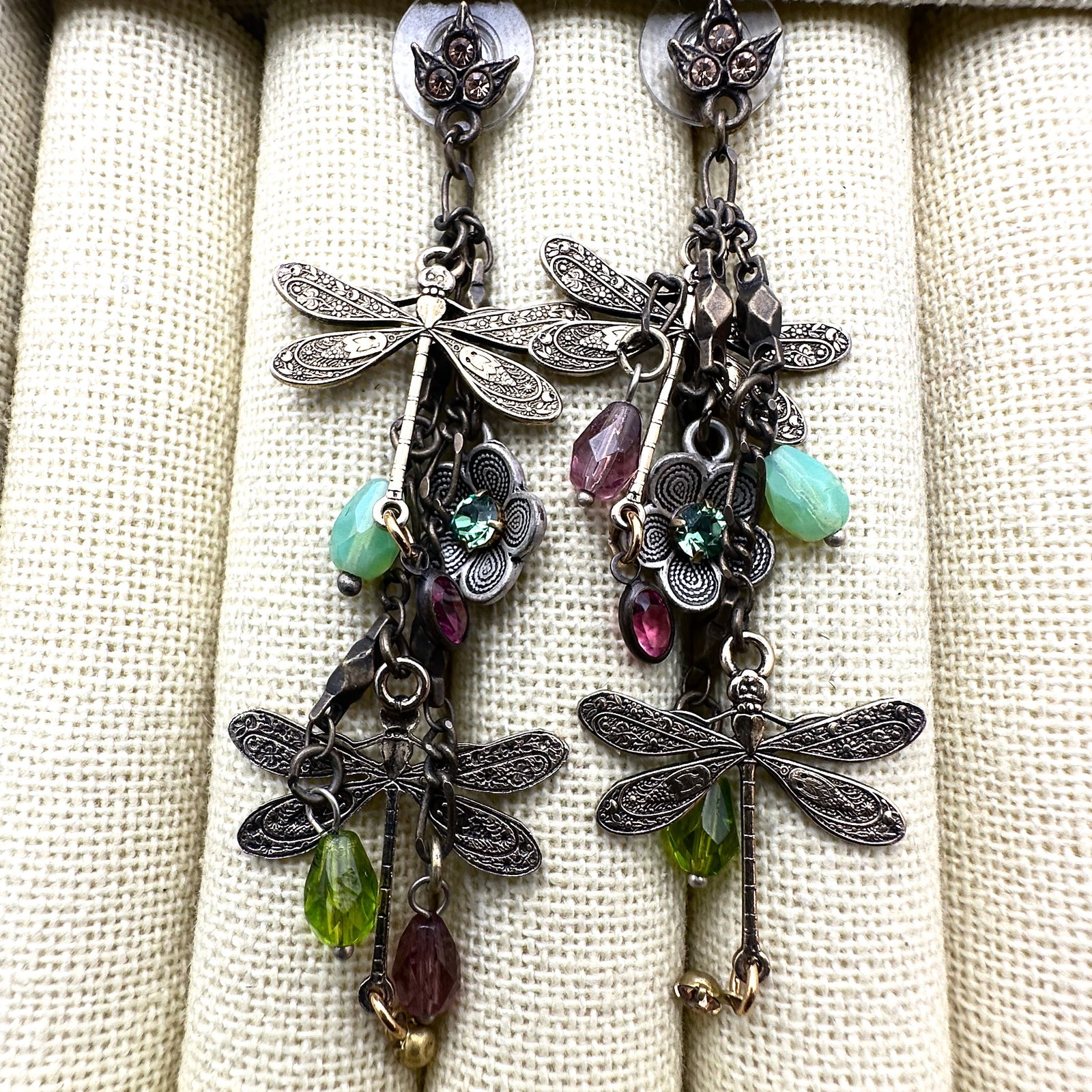 Sweet Romance Dragon Fly and Flower Crystal Chandelier Earrings Pierced 3 Inch Length: Sweet Romance Dragon Fly and Flower Crystal Chandelier Earrings Pierced 3 Inch Length