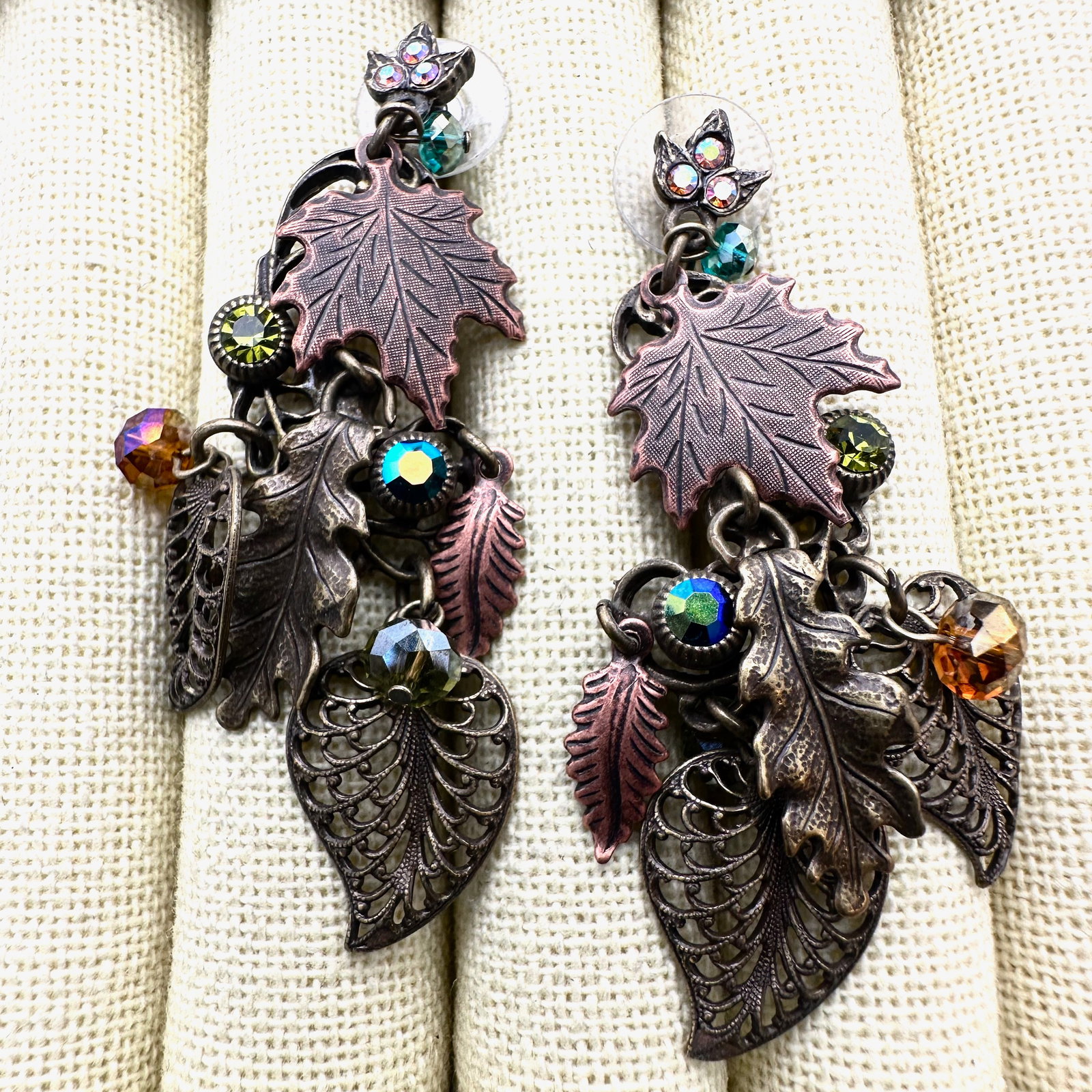 Sweet Romance Crystal Fall Autumn Leaves Antiqued Gold Tone Chandelier Pierced Earrings 3 Inch: Sweet Romance Crystal Fall Autumn Leaves Antiqued Gold Tone Chandelier Pierced Earrings 3 Inch Length
