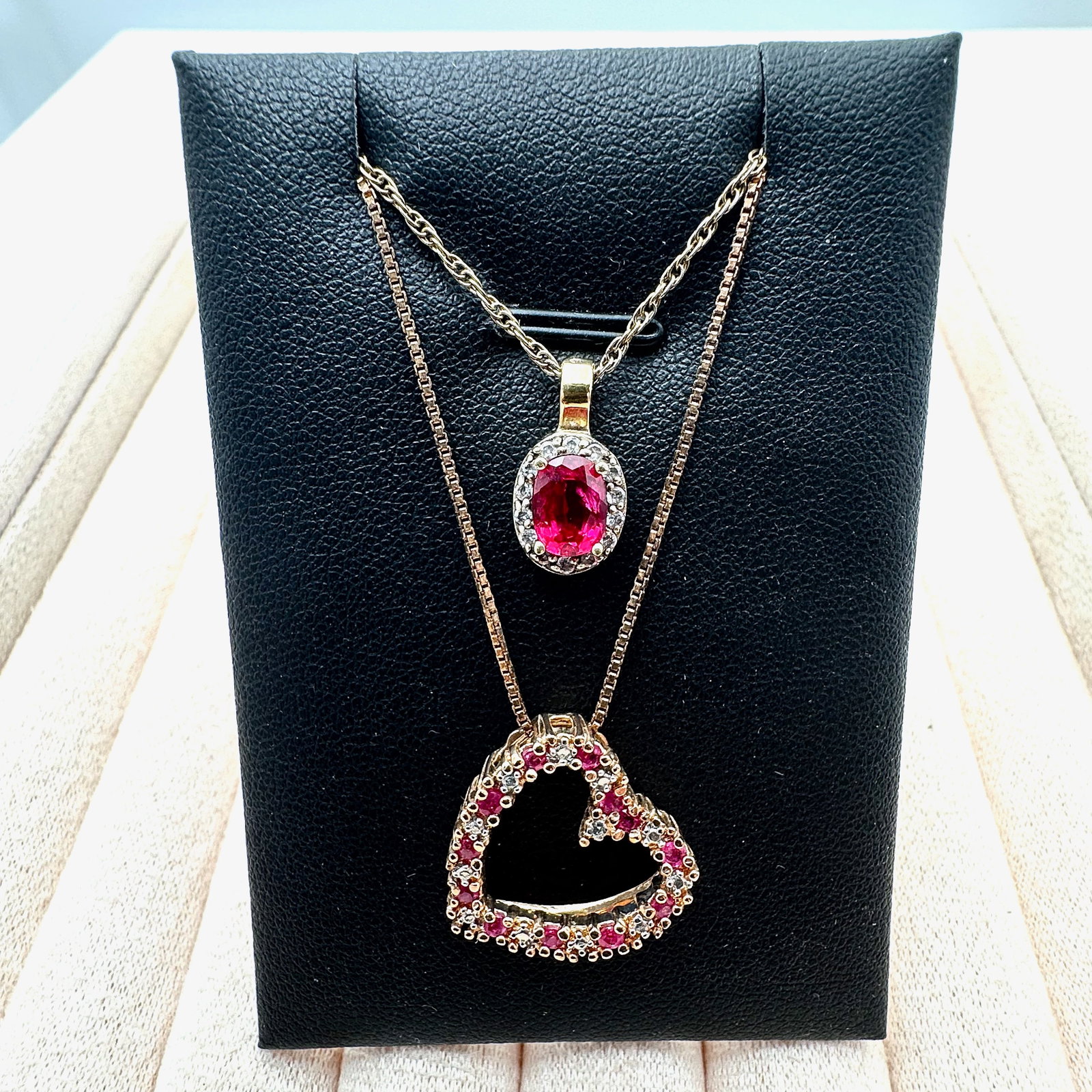 Group of Two Gold Plated Sterling Silver Pendant Necklaces Ruby with Diamond Accents (1 of 2)