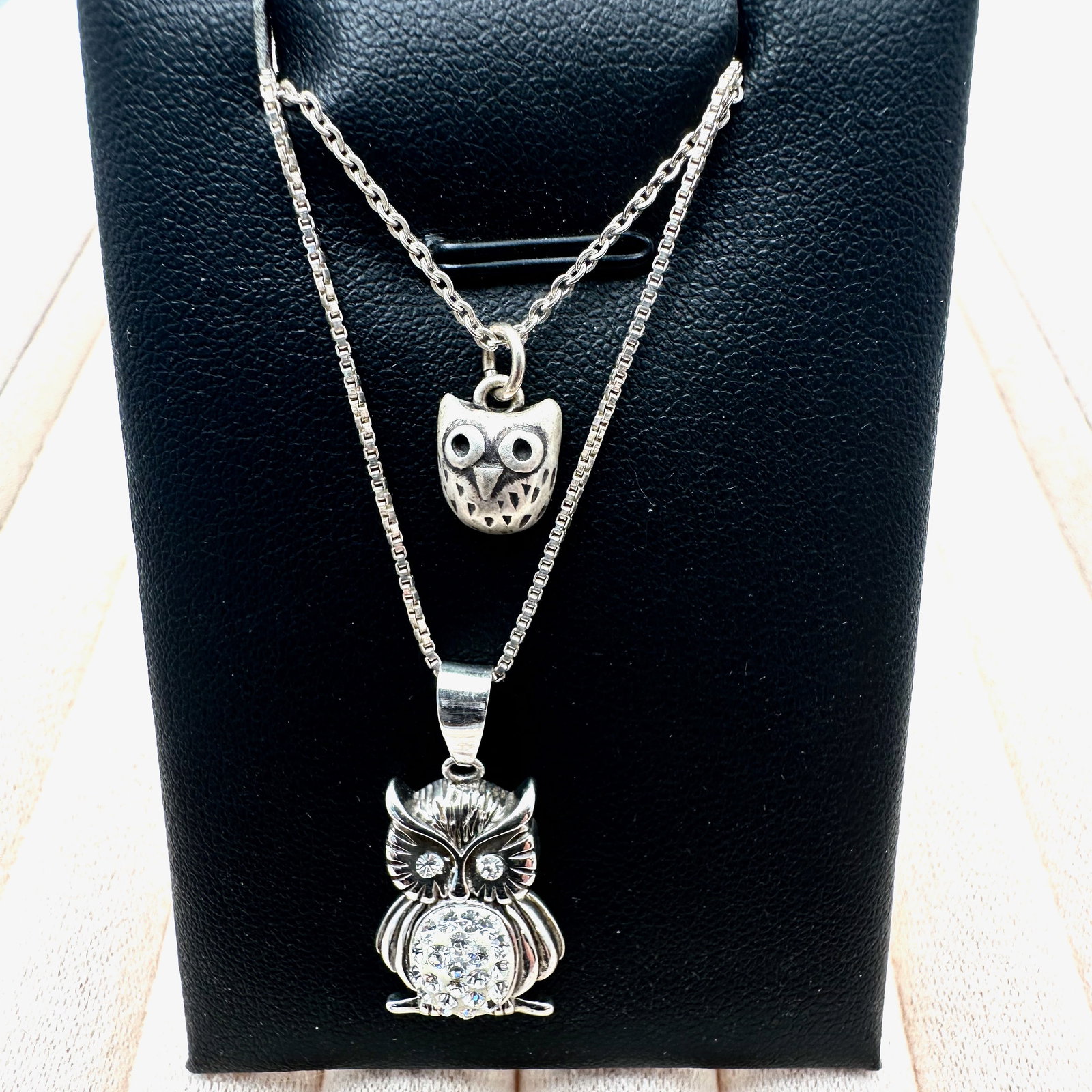 Group of Three Sterling Silver Owl Pendant Necklace (1 of 2)