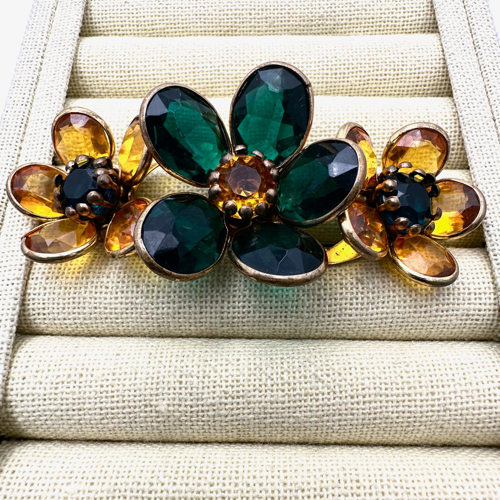 Antique Vintage Glass Rhinestone Gold Tone Flower Brooch Pin 3 Inch: Antique Vintage Glass Rhinestone Gold Tone Flower Brooch Pin 3 Inch