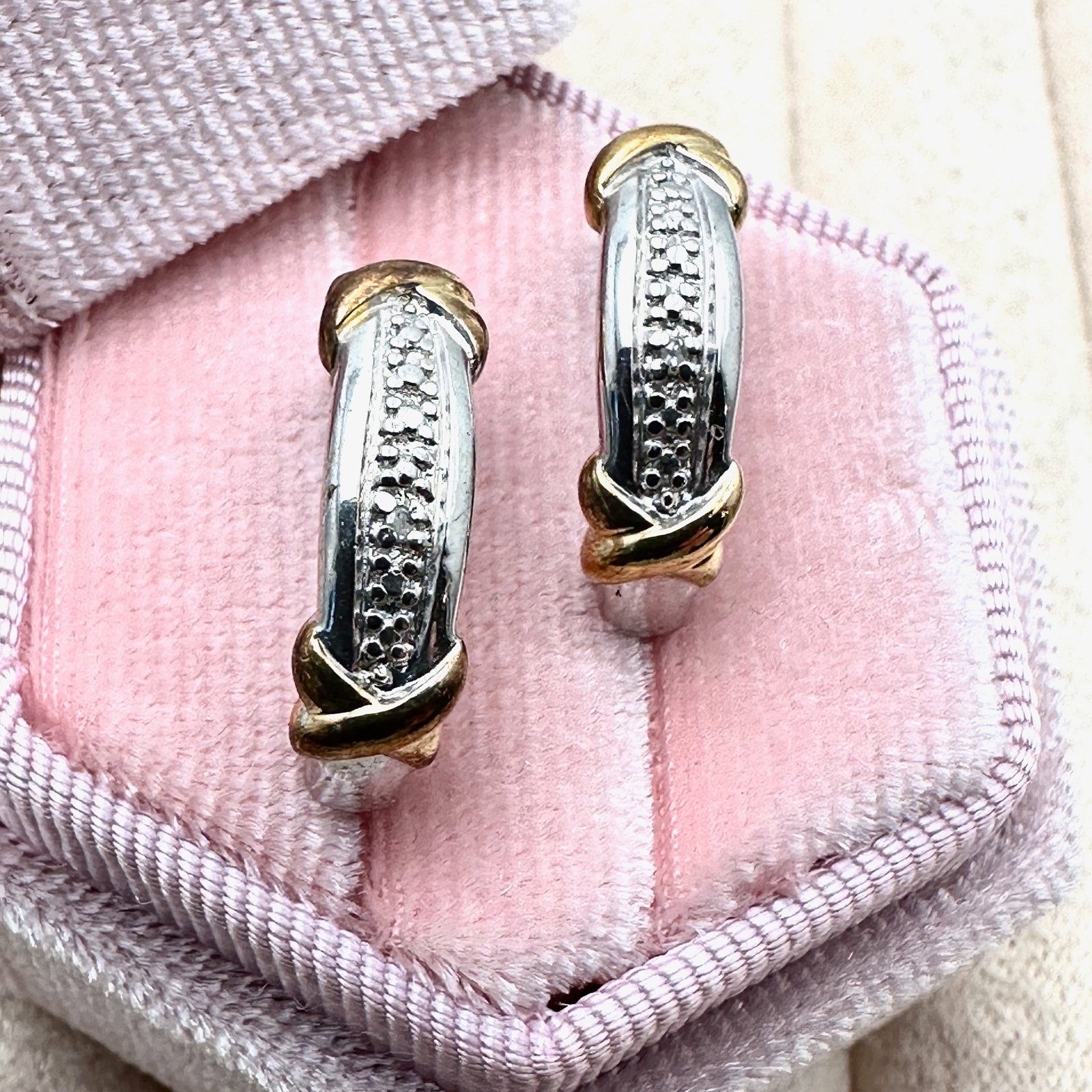 Diamond Sterling Silver Gold Plated Accents Pierced Earrings Box Included: Diamond Sterling Silver Gold Plated Accents Pierced Earrings Box Included
