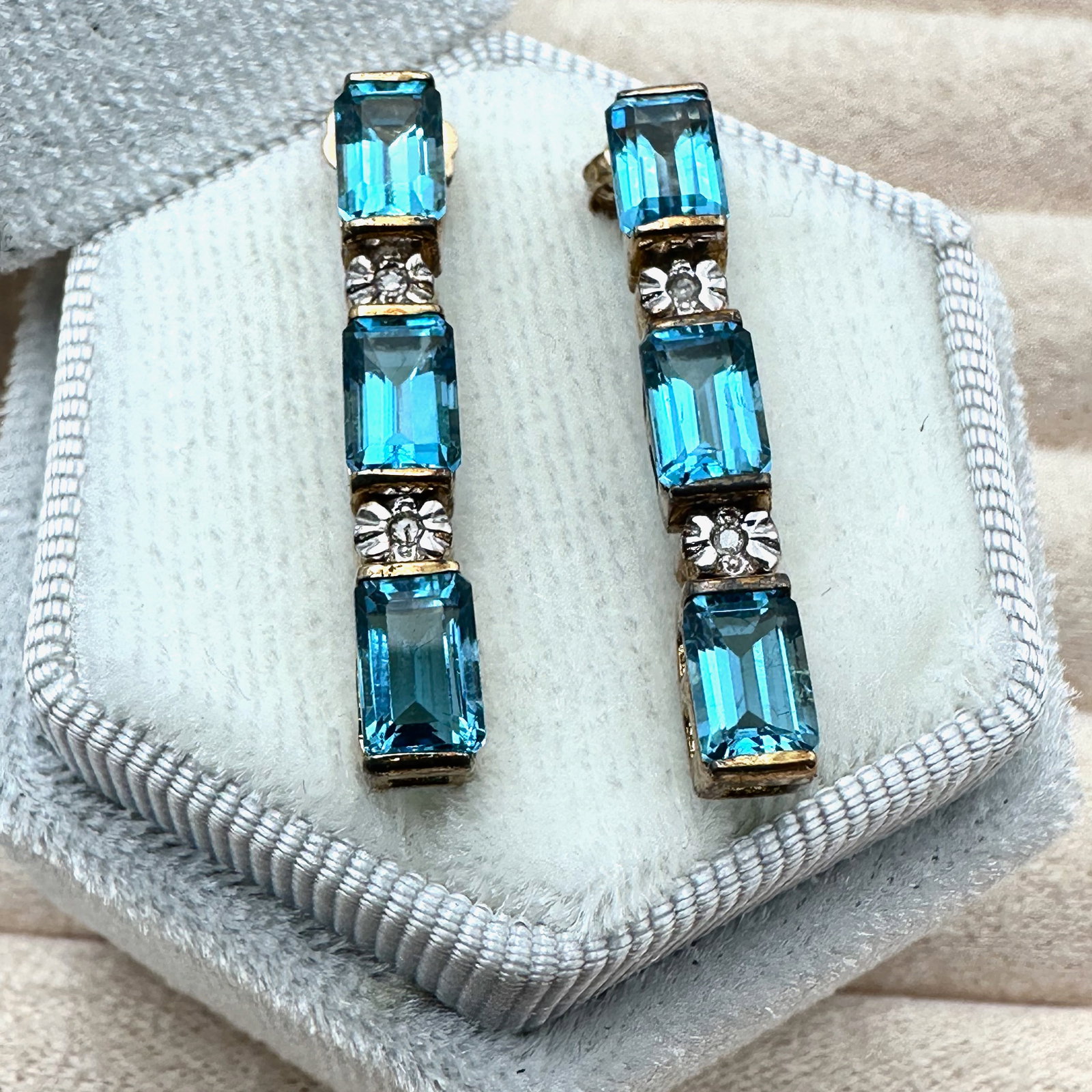 Blue Topaz and Diamond Gold Plated Sterling Silver Pierced Earrings Box Included: Blue Topaz and Diamond Gold Plated Sterling Silver Pierced Earrings Box Included