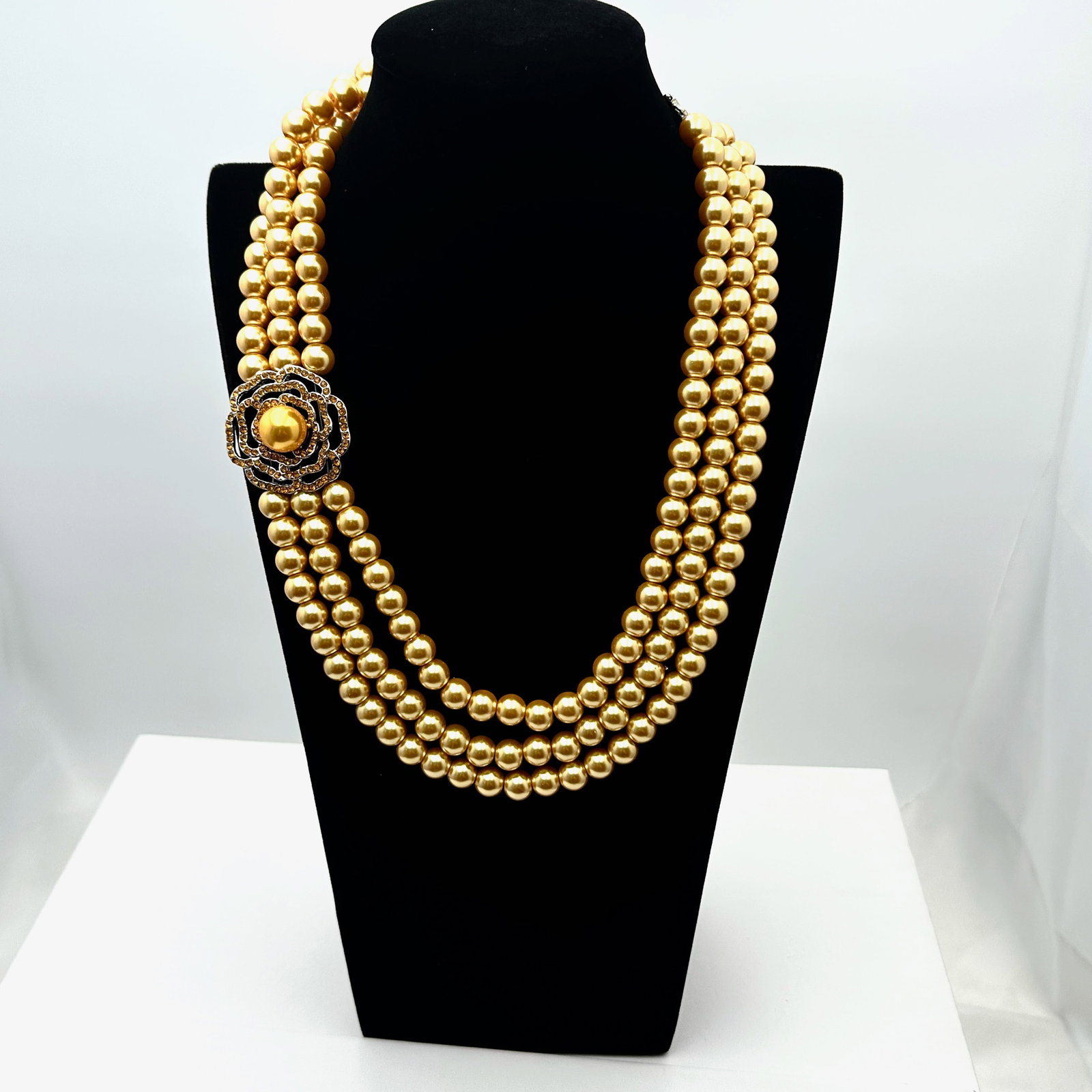 Yellow Faux Glass Pearl Rhinestone Statement Necklace: Yellow Faux Glass Pearl Rhinestone Statement Necklace