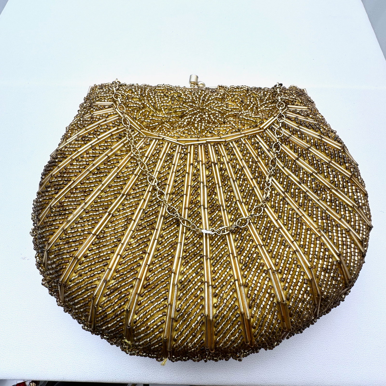 Vintage Gold Glass Seed Beaded Clutch Purse (1 of 2)