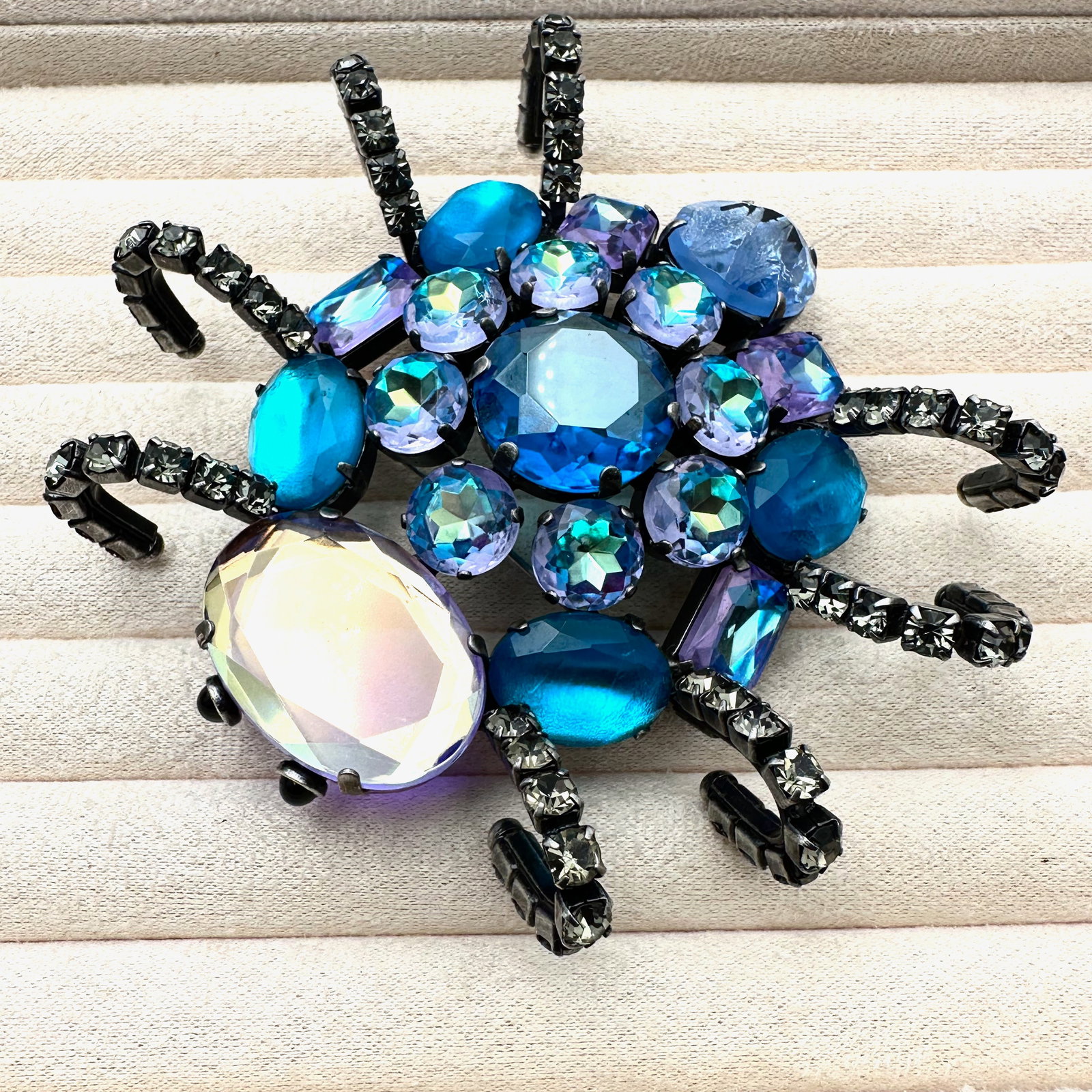 Vintage Huge Glass Cabochon Blue Purple Stones Silver Tone Spider Brooch Pin 4.5 Inch Across (1 of 3)