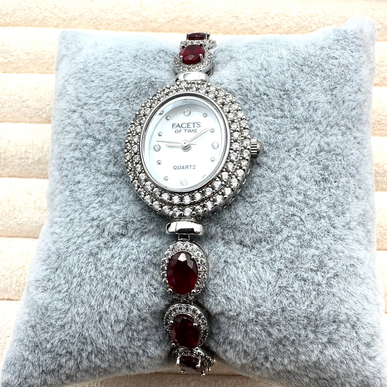 Sterling Silver Facets of Time Watch 6.5 Inch Red Ruby White Topaz Appears Unworn Will Need Battery: Sterling Silver Facets of Time Watch 6.5 Inch Red Ruby White Topaz Appears Unworn Will Need Battery