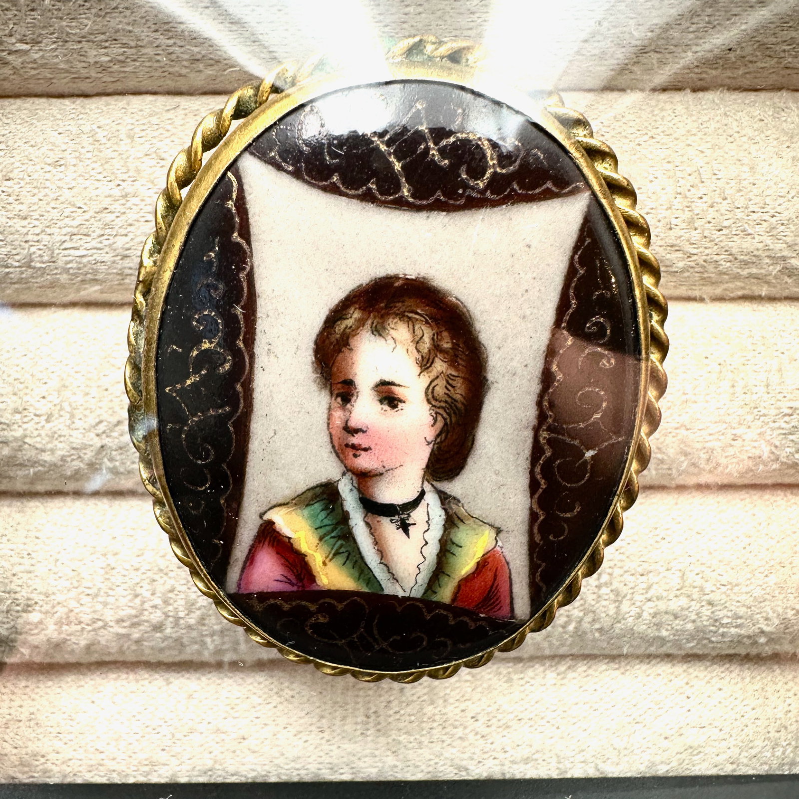 Antique Hand Painted Portrait Brooch on Ceramic Gold Filled 1.75 Inch Box Included: Antique Hand Painted Portrait Brooch on Ceramic Gold Filled 1.75 Inch Box Included