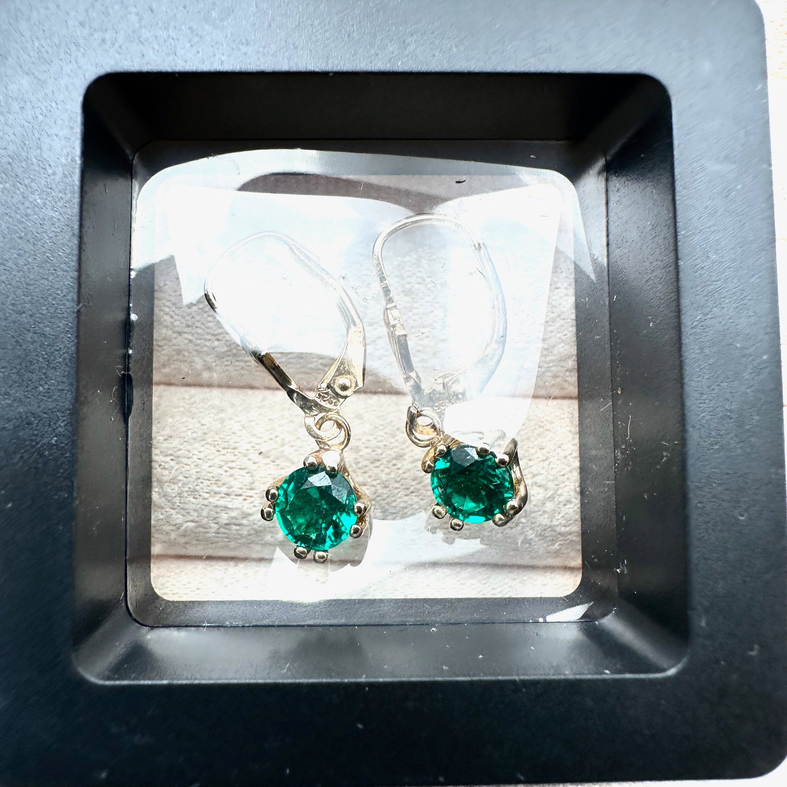 Green Emerald Gold Plated Sterling Silver Pierced Earrings 1 Inch Box Included: Green Emerald Gold Plated Sterling Silver Pierced Earrings 1 Inch Box Included