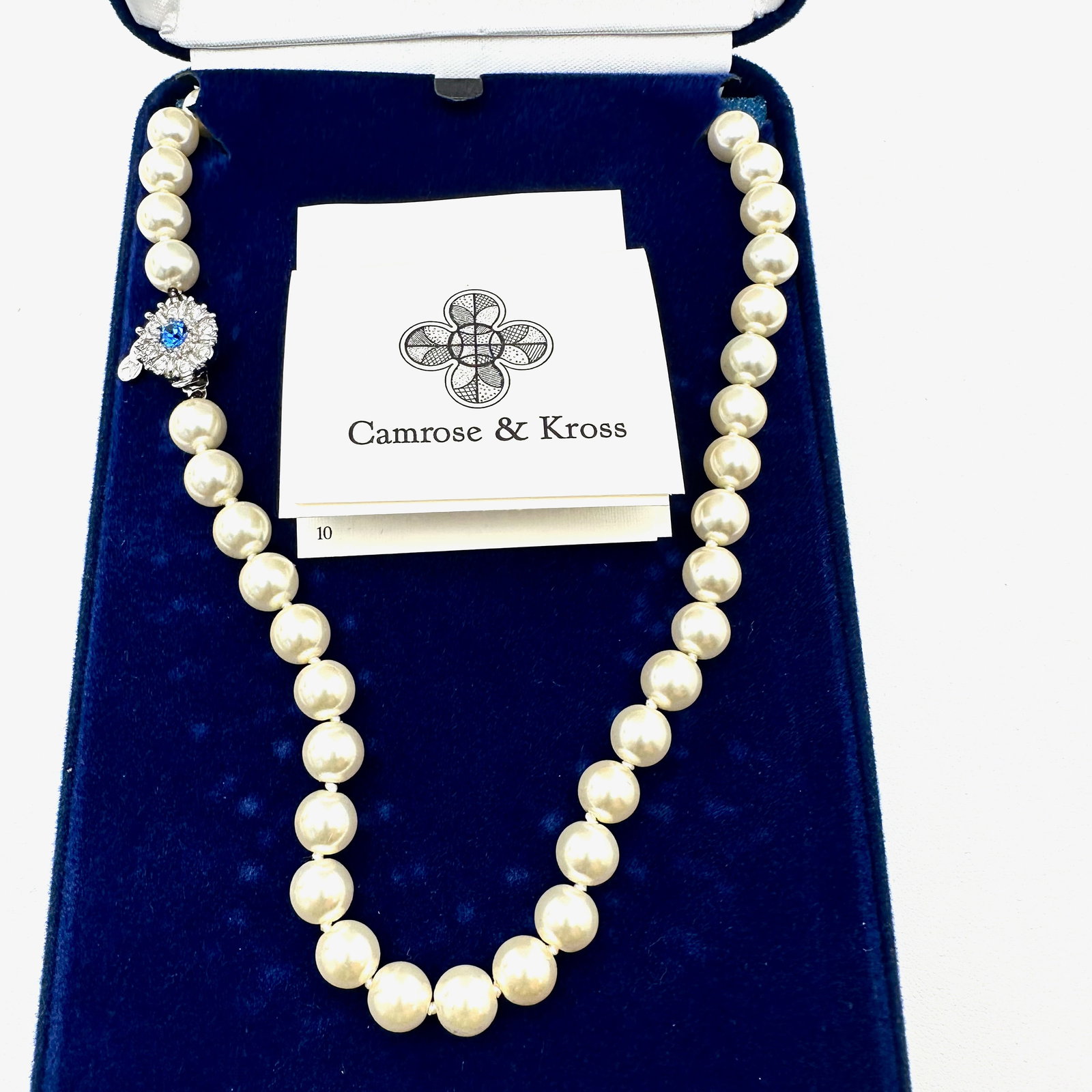 Vintage Camrose & Kross Jackie Kennedy Replica Simulated Sapphire Faux Pearl Necklace Box and (1 of 2)