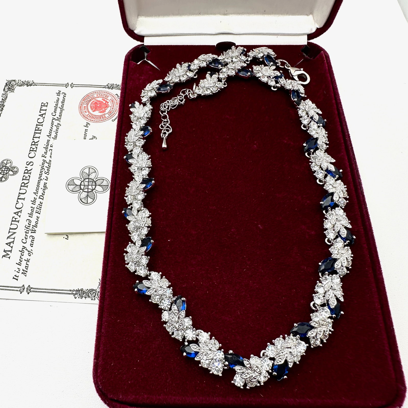 Vintage Camrose & Kross Jackie Kennedy Replica Simulated Sapphire Diamond Necklace Box and Paperwork (1 of 2)