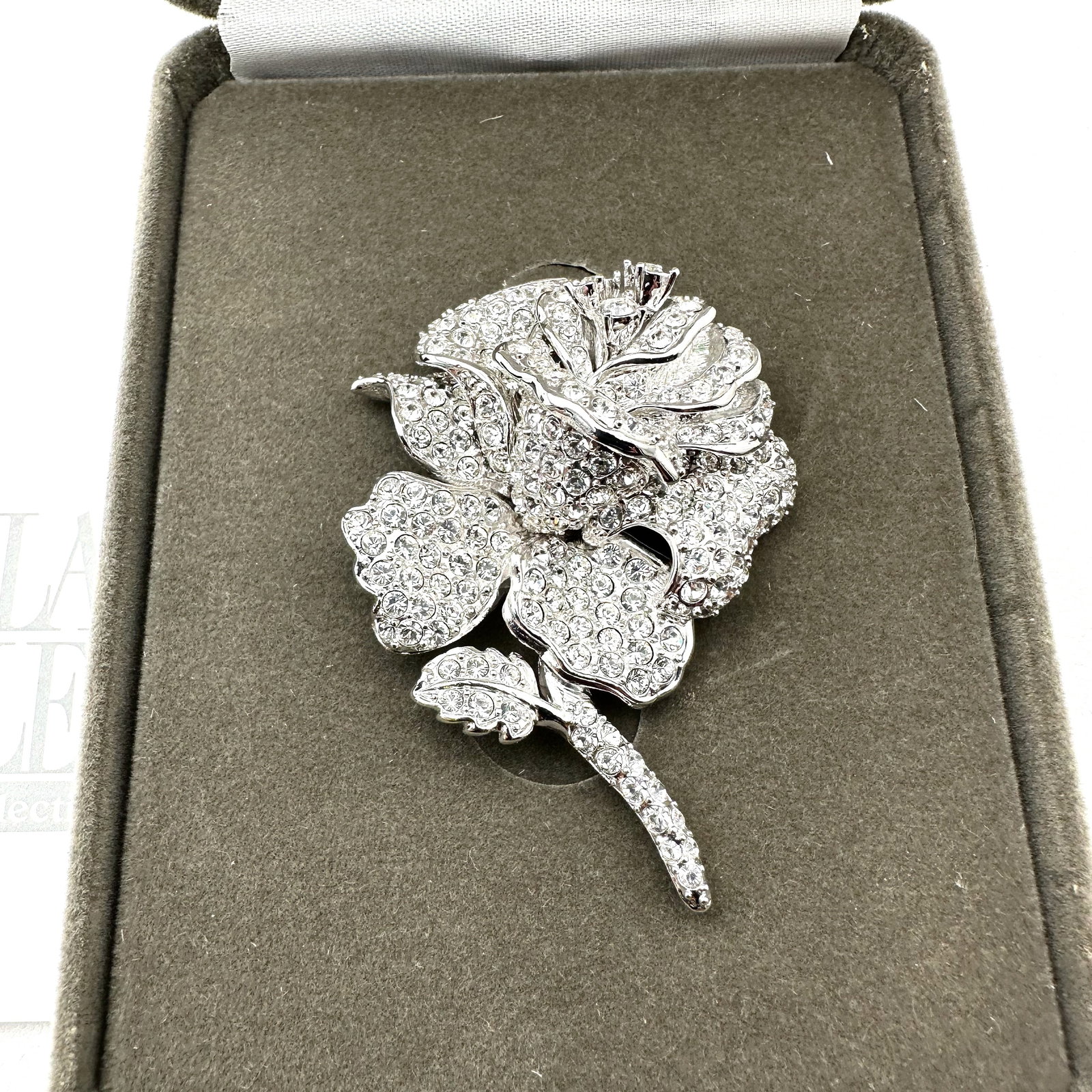 Vintage Nolan Miller Crystal Rose Silver Brooch Pin Original Paperwork and Box Included: Vintage Nolan Miller Crystal Rose Silver Brooch Pin Original Paperwork and Box Included