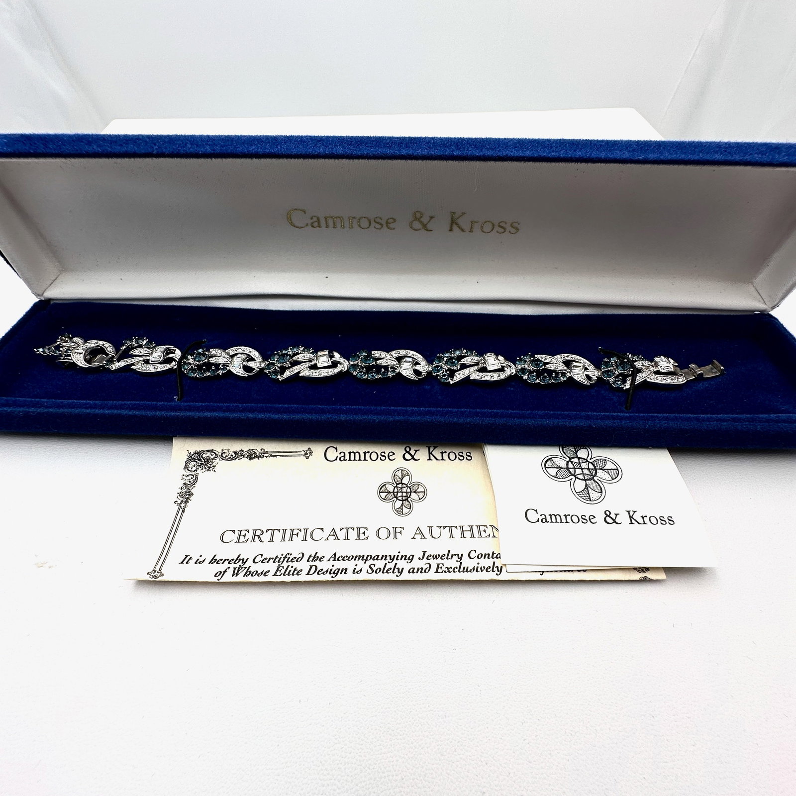 Vintage Camrose & Kross Jackie Kennedy Replica Simulated Sapphire Silver Bracelet Box and Paperwork (1 of 2)