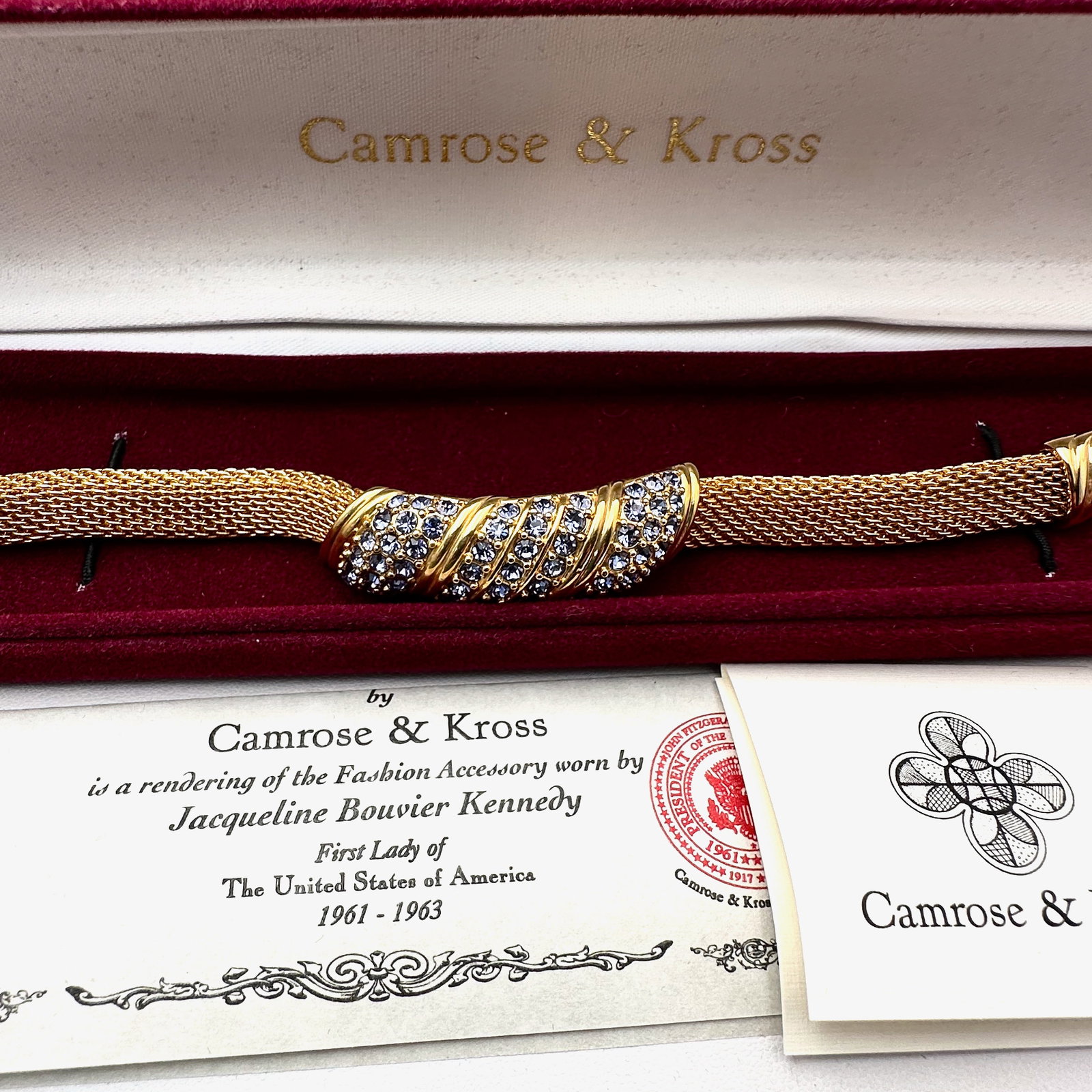 Vintage Camrose & Kross Jackie Kennedy Replica Simulated Tanzanite Gold Bracelet Box and Paperwork: Vintage Camrose & Kross Jackie Kennedy Replica Simulated Tanzanite Gold Bracelet Box and Paperwork Included