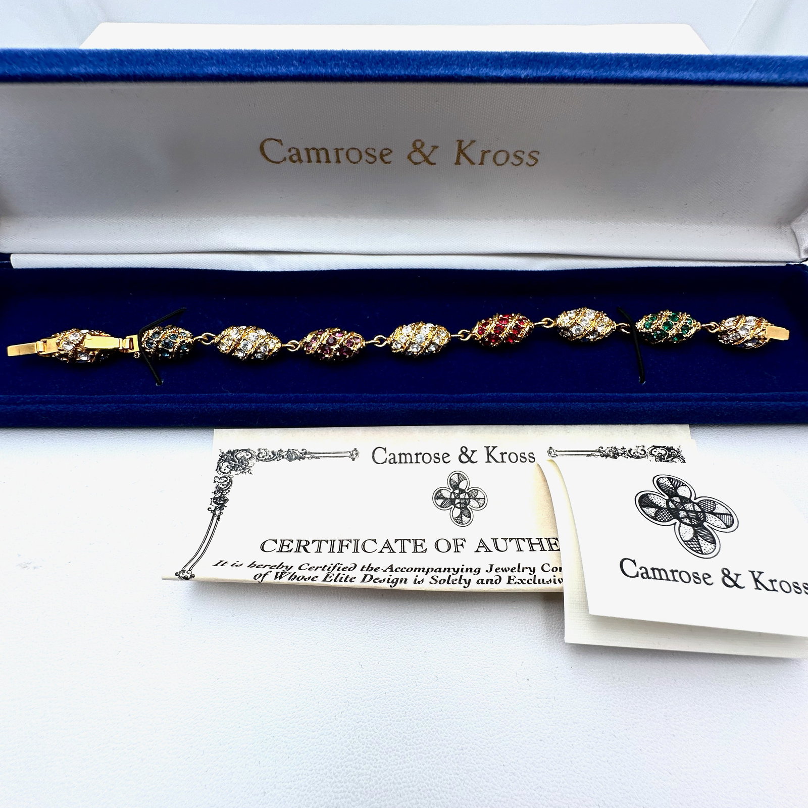 Vintage Camrose & Kross Jackie Kennedy Replica Simulated Gemstone Gold Bracelet Box and Paperwork (1 of 2)