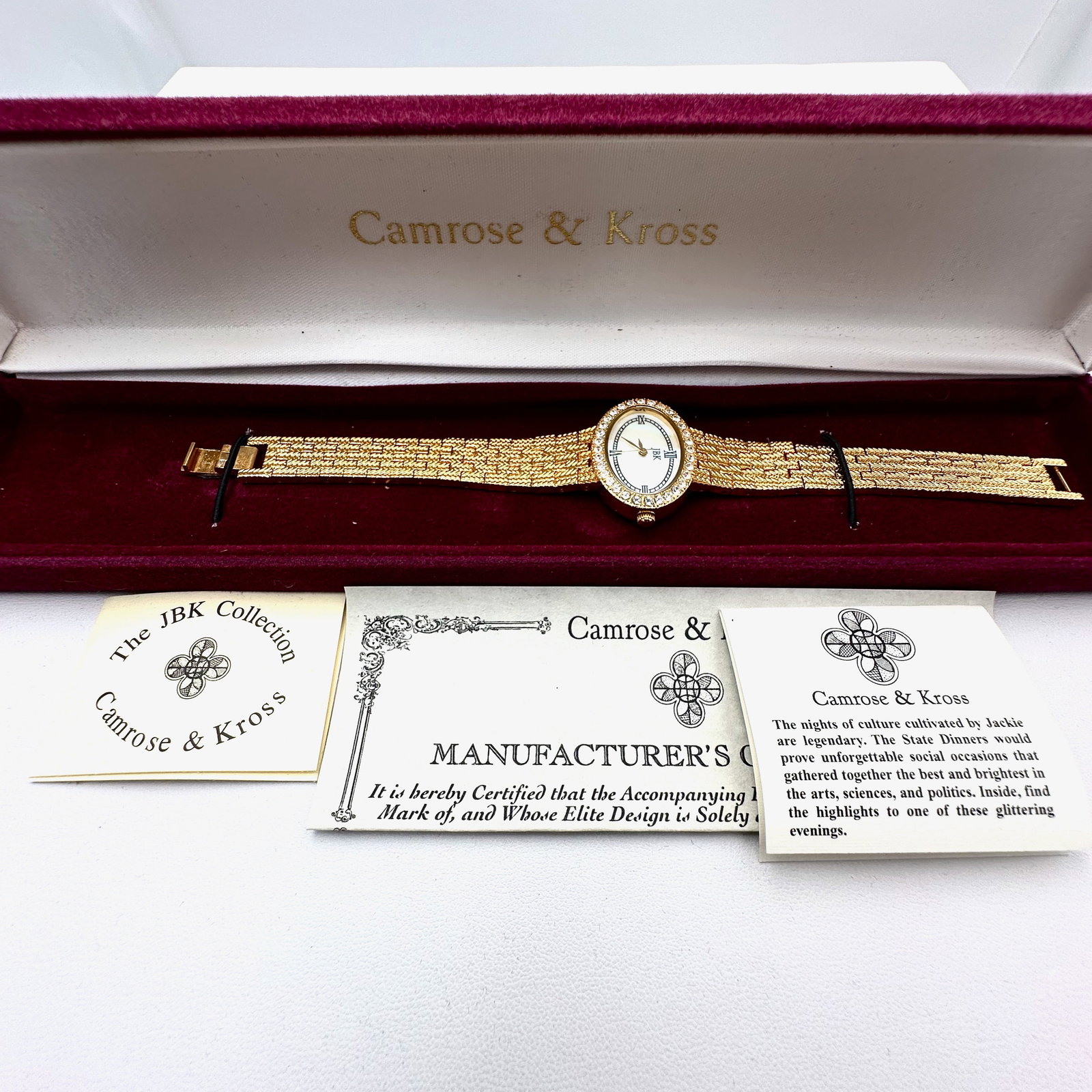 Vintage Camrose & Kross Jackie Kennedy Replica Yellow Gold Tone Watch Box and Paperwork Included: Vintage Camrose & Kross Jackie Kennedy Replica Yellow Gold Tone Watch Box and Paperwork Included