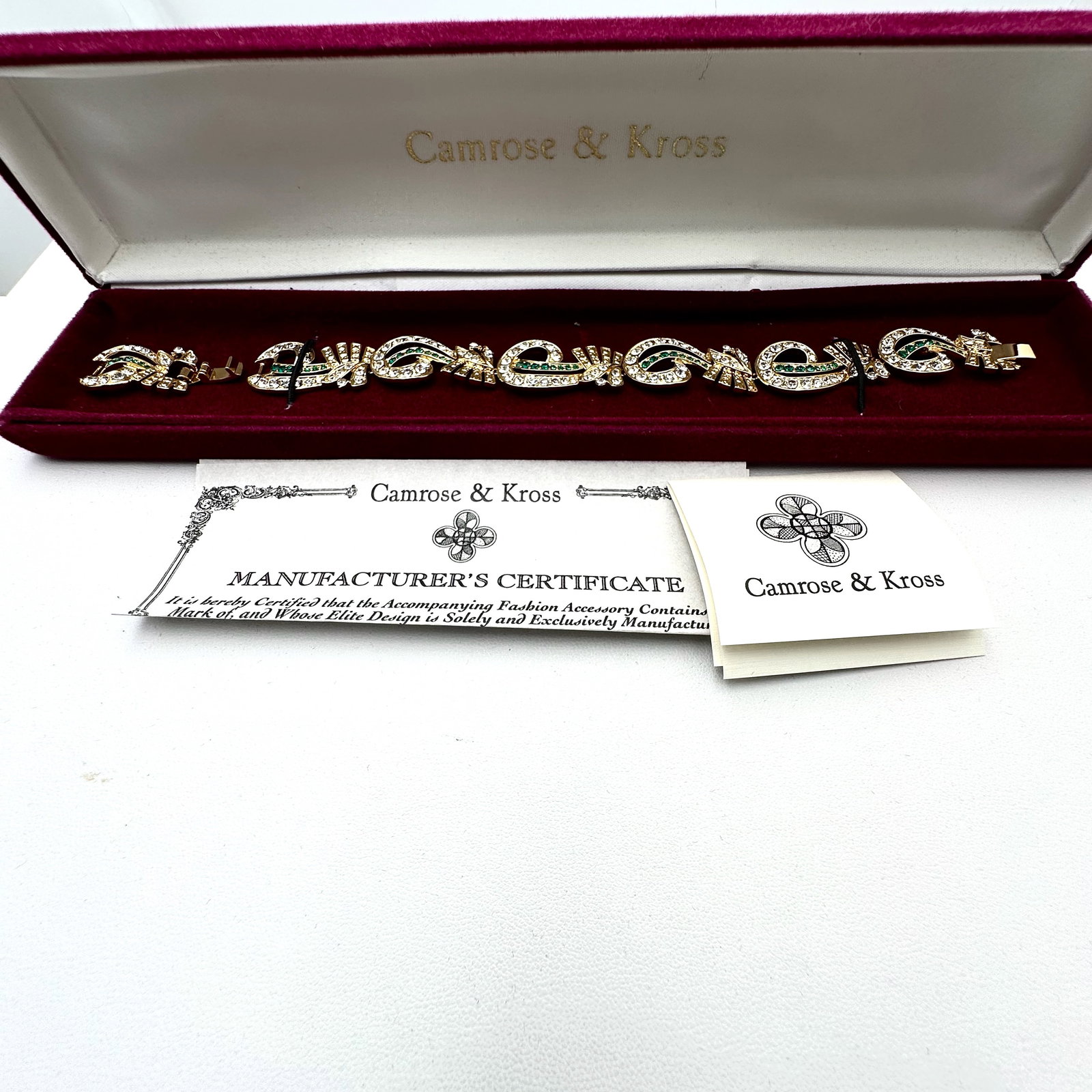 Vintage Camrose & Kross Jackie Kennedy Replica Simulated Emerald Gold Bracelet Box and Paperwork (1 of 2)