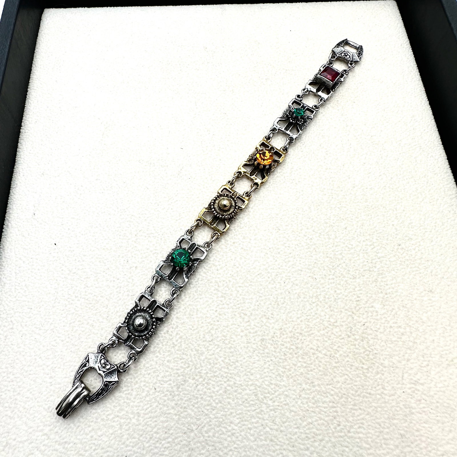 Vintage Multicolor Glass Rhinestone Gold and Silver Tone Bracelet 7 Inch (1 of 2)