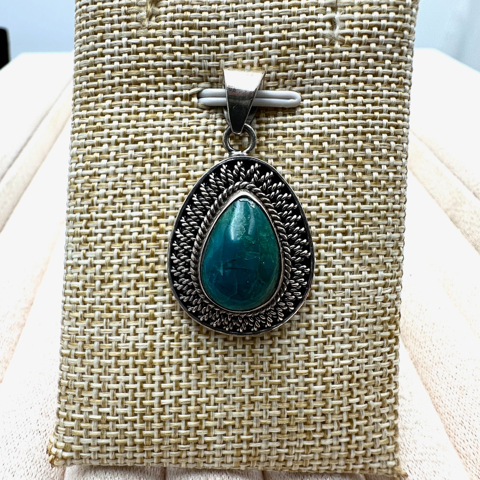 Blue Green Gemstone Sterling Silver Pendant 1.5 Inch (1 of 2)