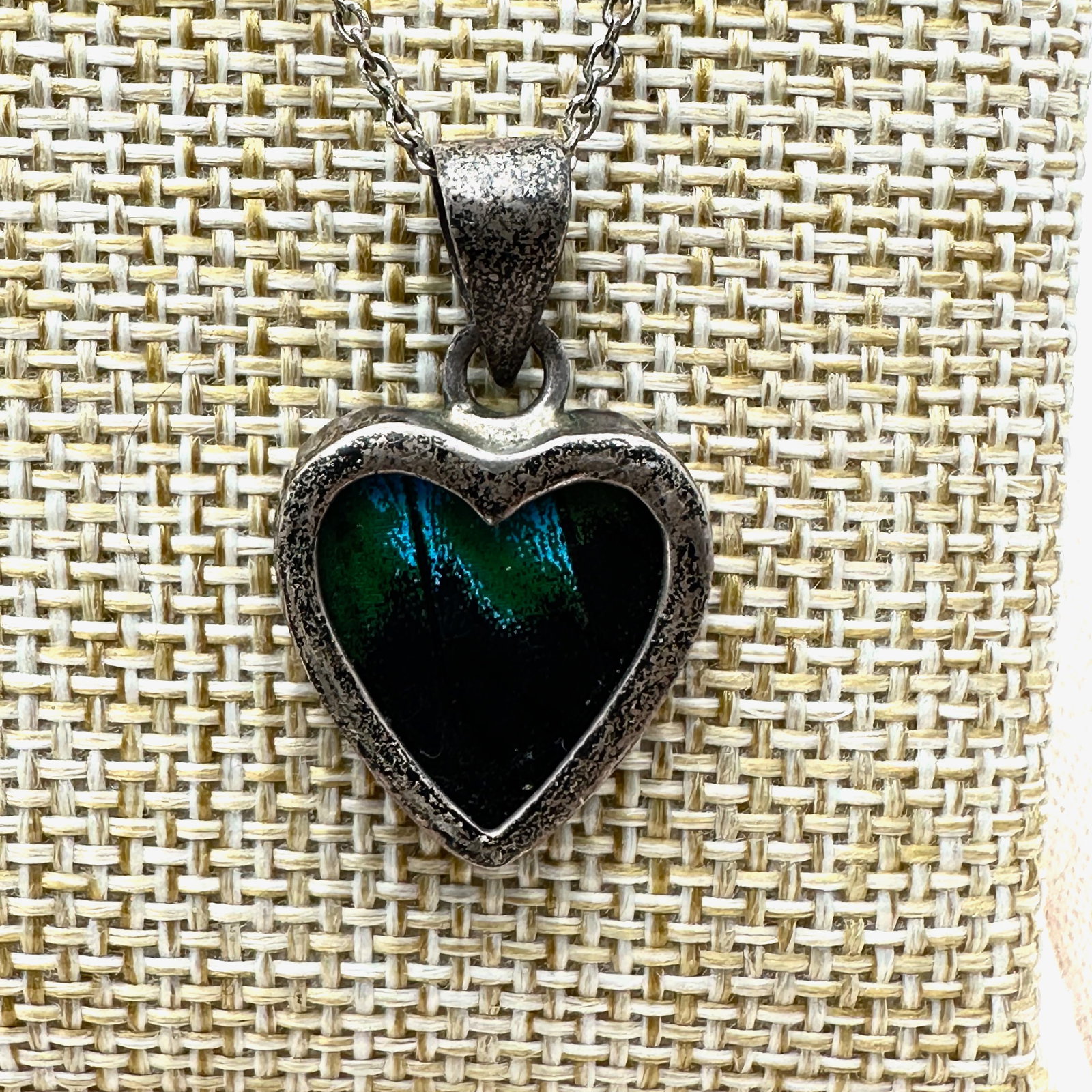Vintage Butterfly Wing Sterling Silver Heart Pendant Necklace 18 Inch: Vintage Butterfly Wing Sterling Silver Heart Pendant Necklace 18 Inch
