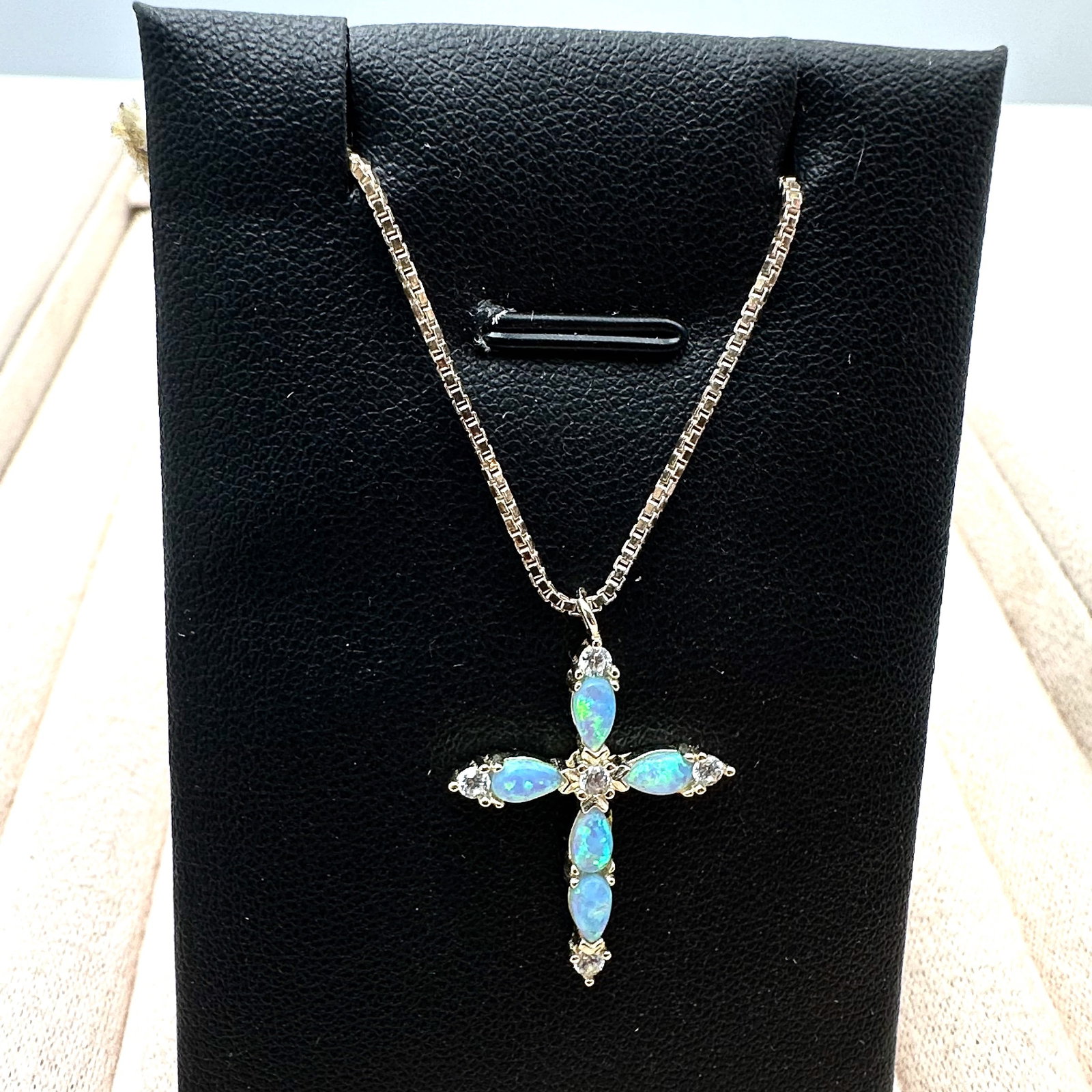 Opal Cross Pendant Gold Plated Sterling Silver Necklace 16 Inch Chain: Opal Cross Pendant Gold Plated Sterling Silver Necklace 16 Inch Chain