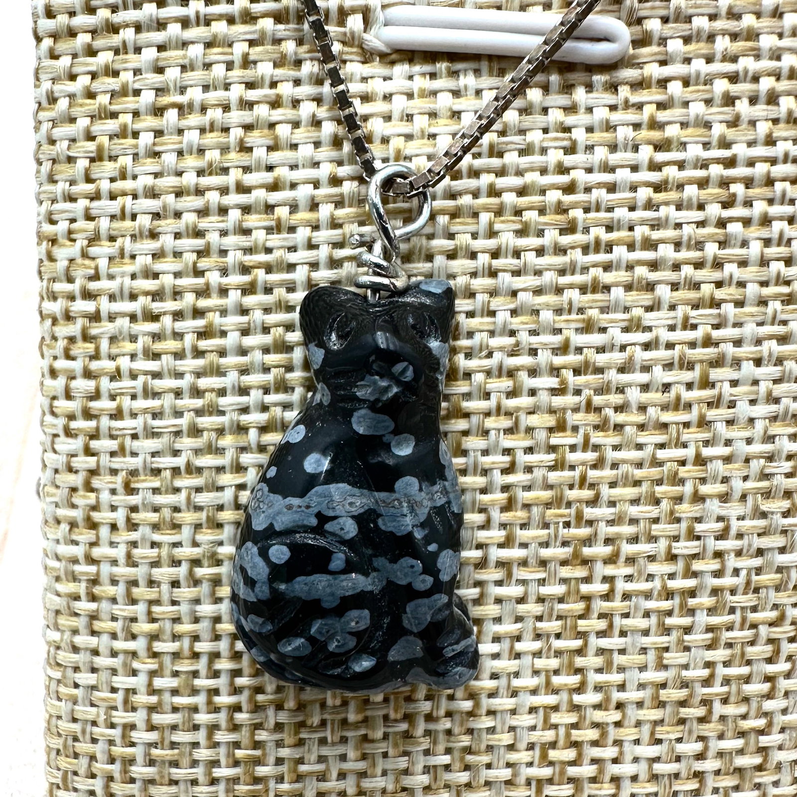 Jasper Carved Cat Pendant Sterling Silver Necklace 24 Inch Chain (1 of 2)