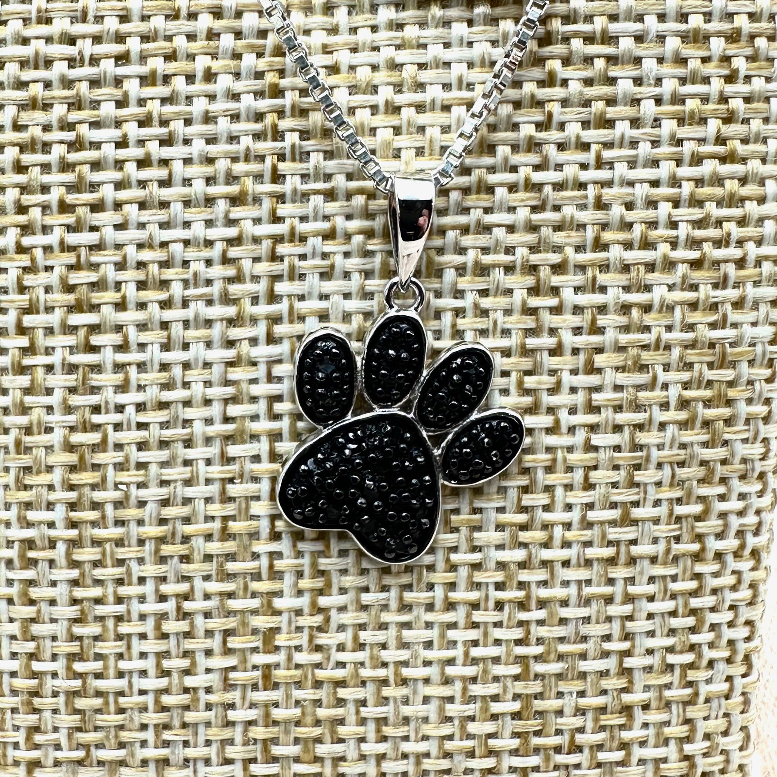 Black Diamond Dog Paw Pendant Sterling Silver Necklace 18 Inch Chain: Black Diamond Dog Paw Pendant Sterling Silver Necklace 18 Inch Chain