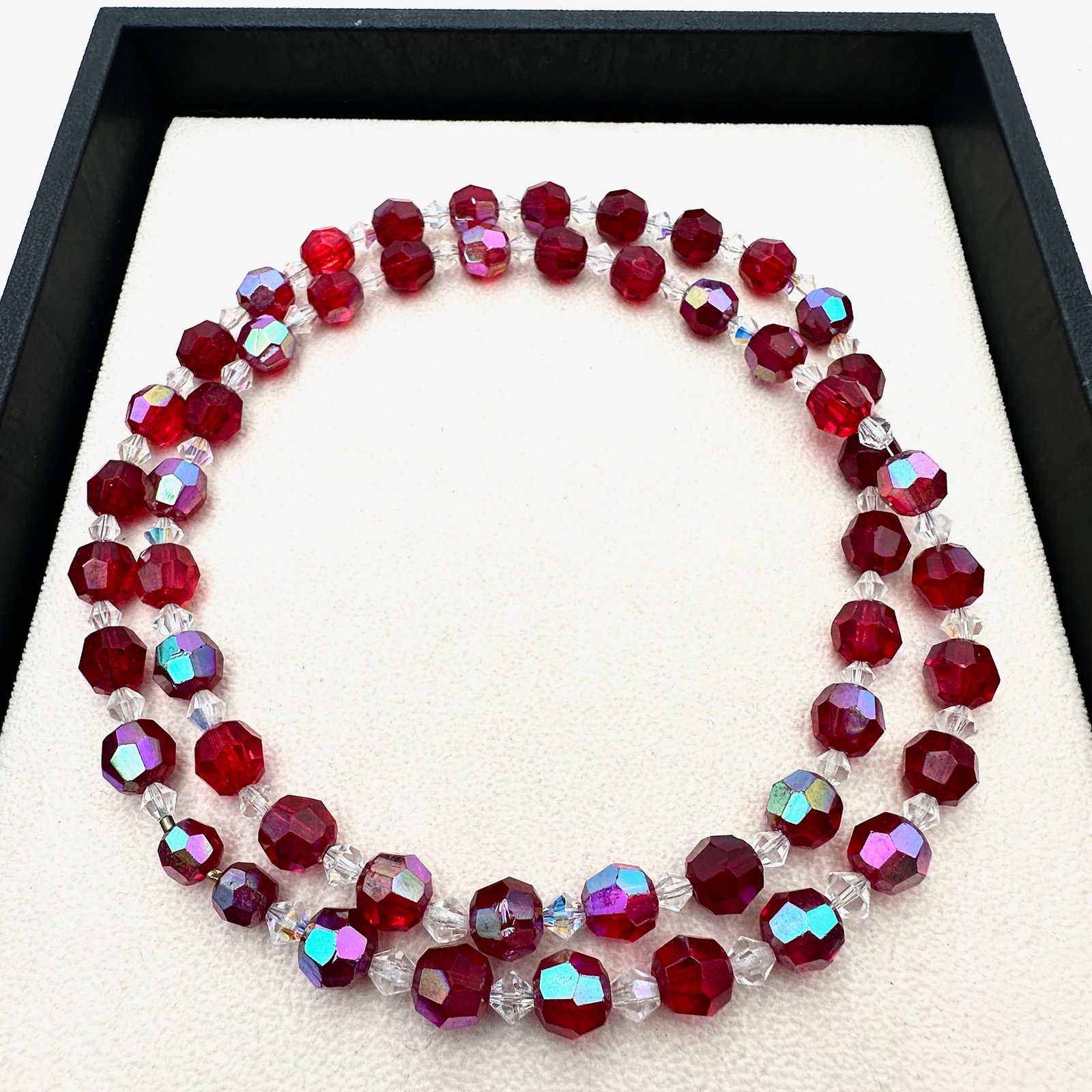 Antique Vintage Red and Clear Crystal Necklace 28 Inch Length (1 of 2)