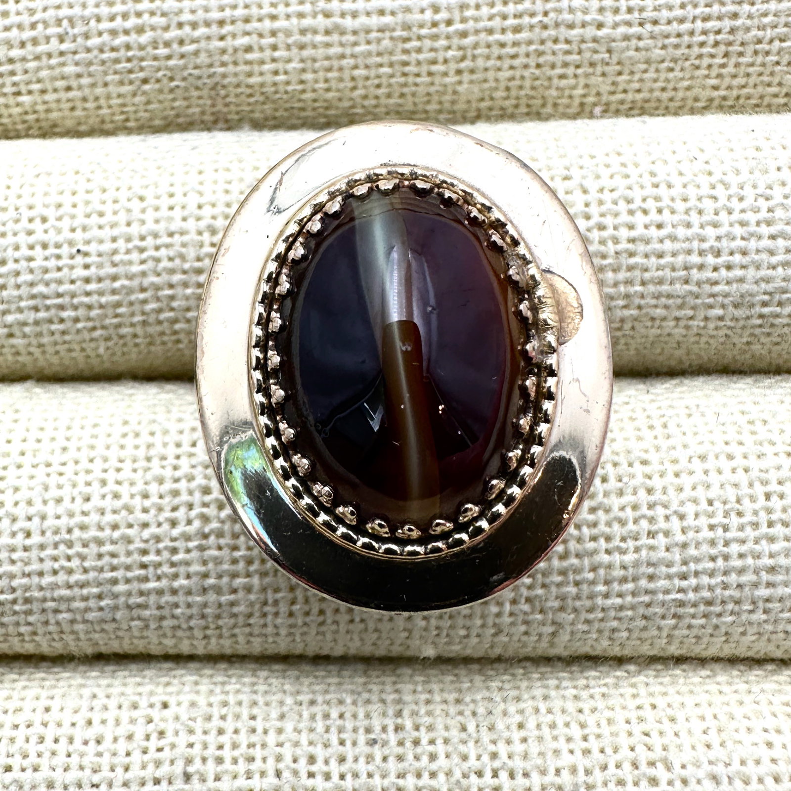 Vintage Whiting and Davis Amber Colored Slag Glass Gold Tone Ring Adjustable Size: Vintage Whiting and Davis Amber Colored Slag Glass Gold Tone Ring Adjustable Size