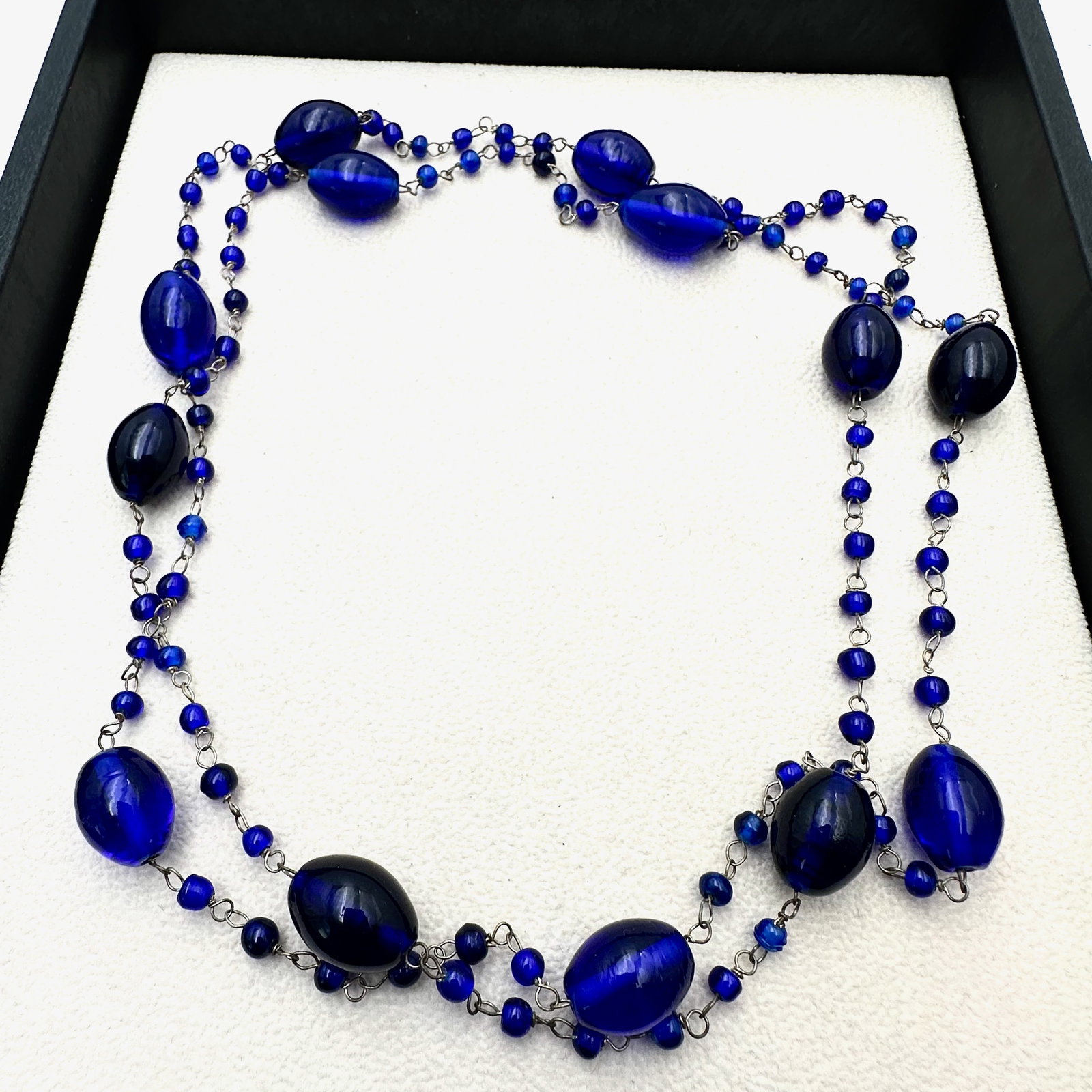 Vintage Cobalt Blue Glass Bead Necklace 36 Inch Length (1 of 2)