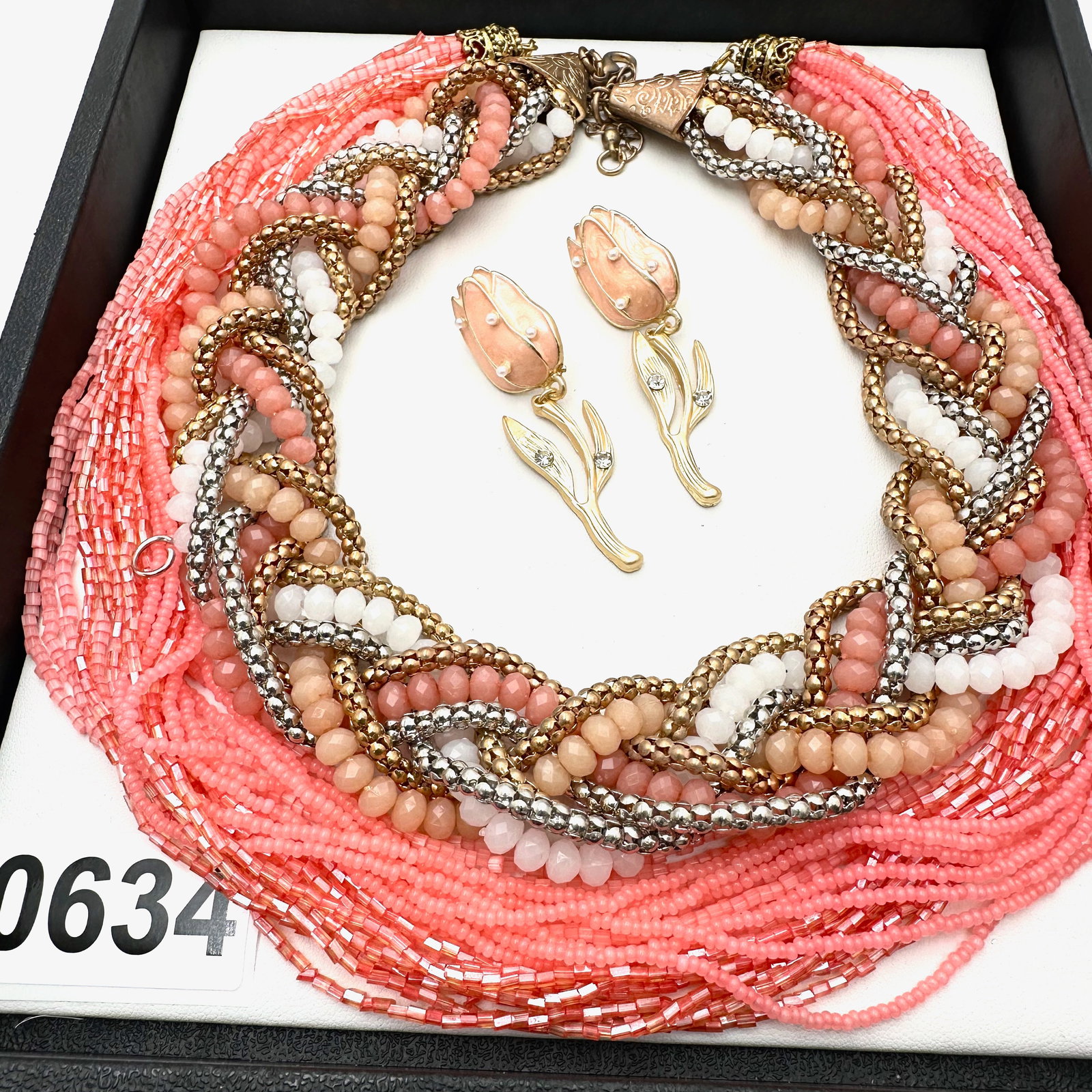 Vintage and Modern Jewelry Group Lot Pink Crystal and Glass Bead Necklaces Enamel Gold Tone Pierced (1 of 2)