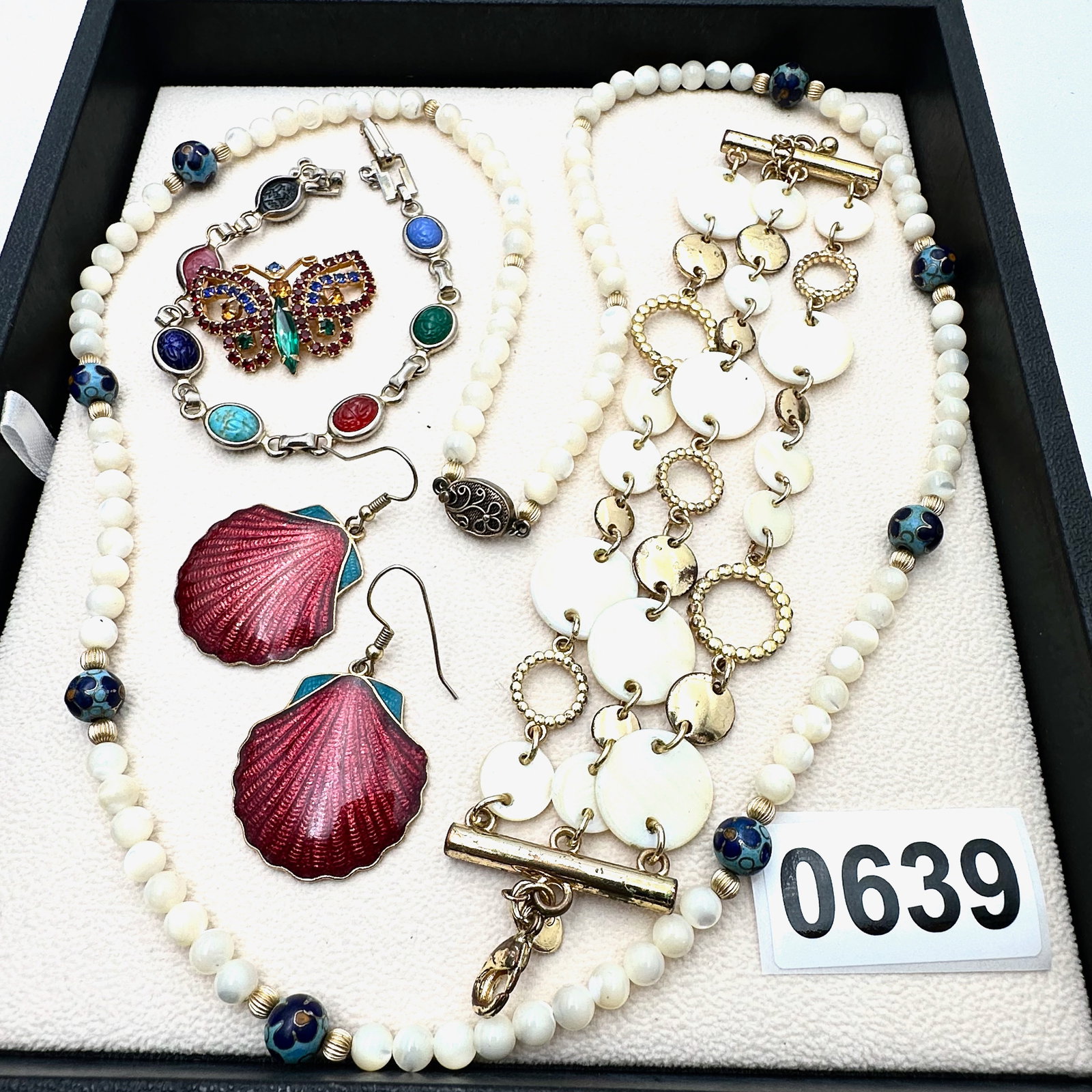 Vintage and Modern Jewelry Group Lot Multicolor Rhinestone Butterfly Pendant Scarab Bracelet Shell (1 of 2)