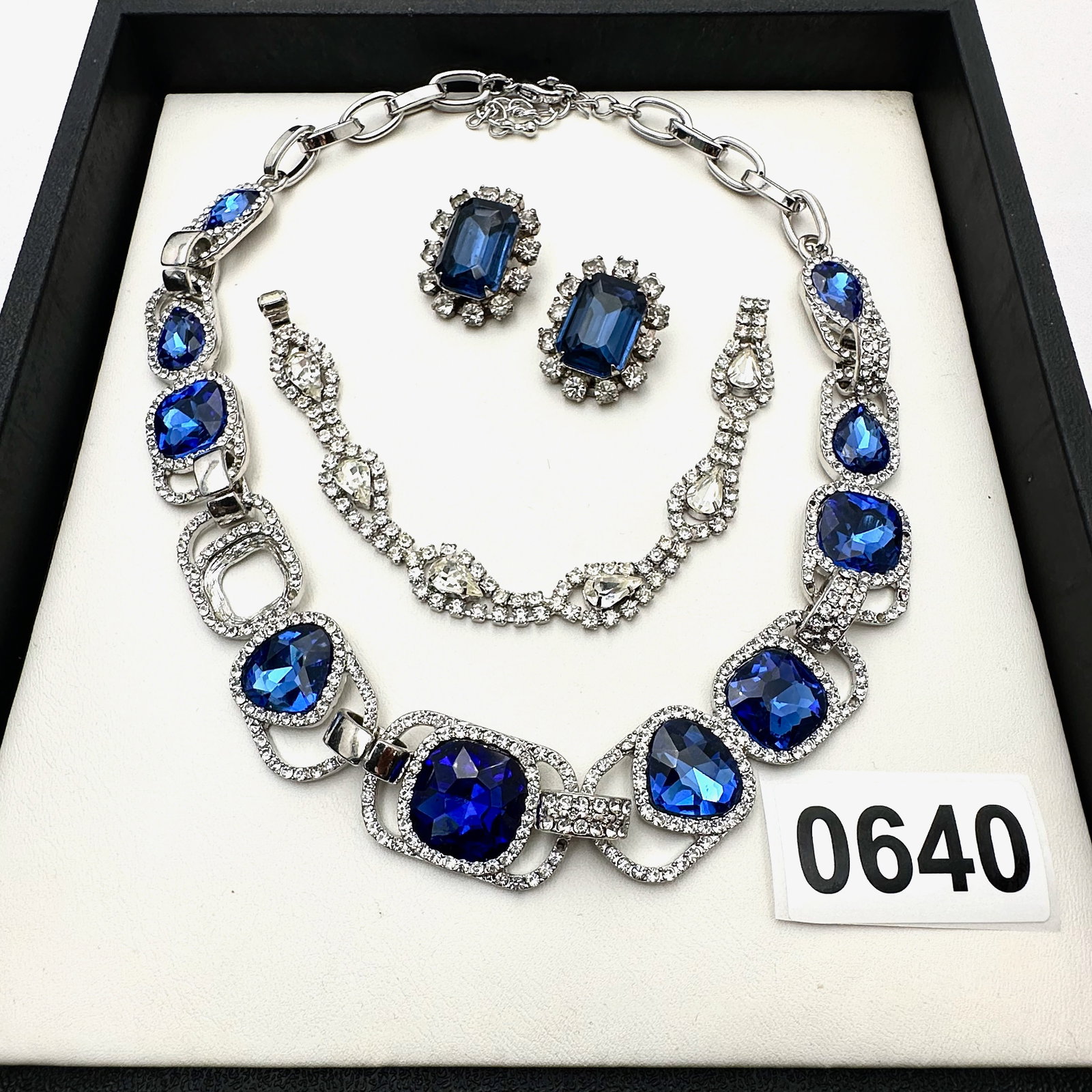 Vintage and Modern Jewelry Group Lot Blue and Clear Crystal and Rhinestone Necklace Bracelet Clip: Vintage and Modern Jewelry Group Lot Blue and Clear Crystal and Rhinestone Necklace Bracelet Clip Earrings