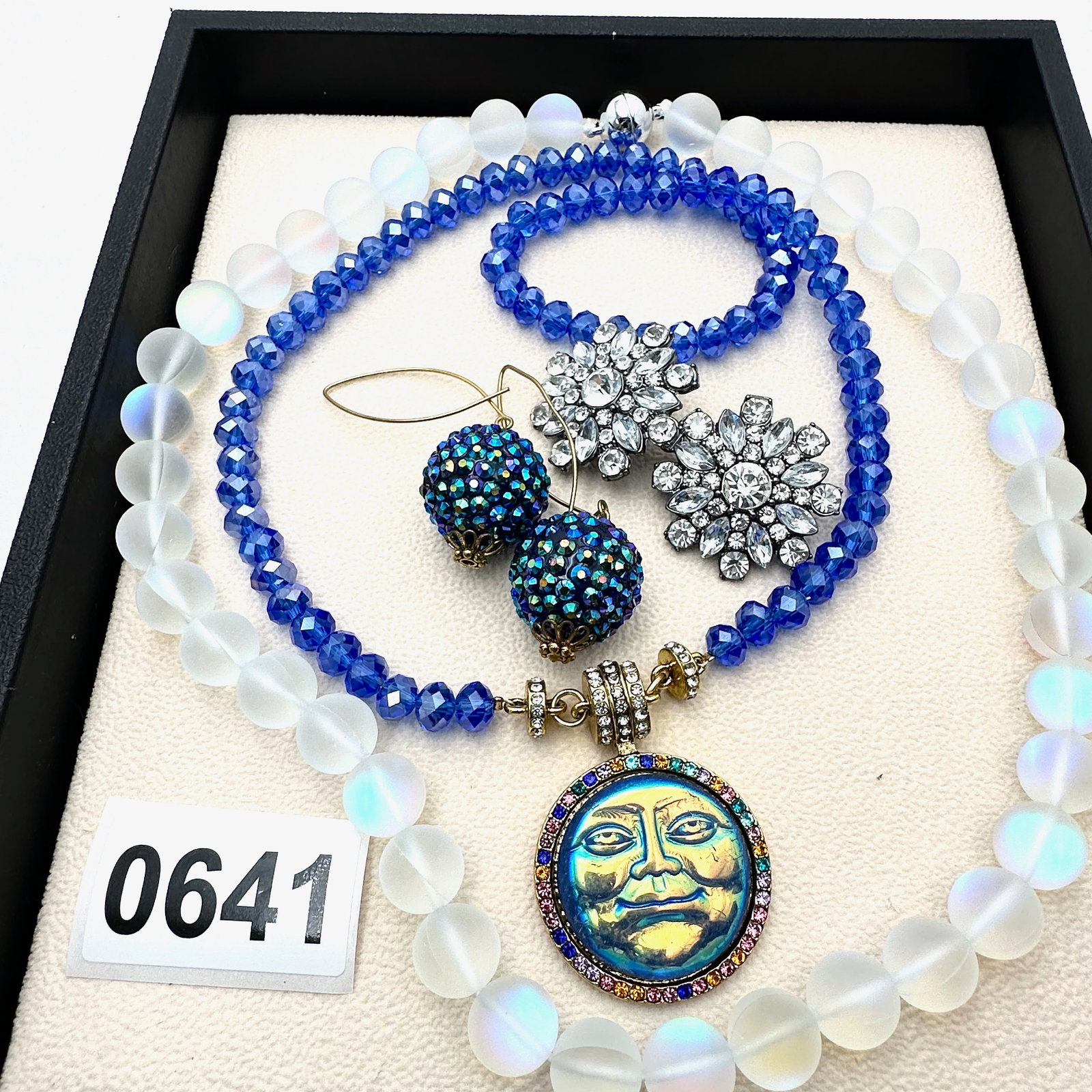 Vintage and Modern Jewelry Group Lot Crystal Necklaces and Pierced Earrings Moon Face Pendant (1 of 2)
