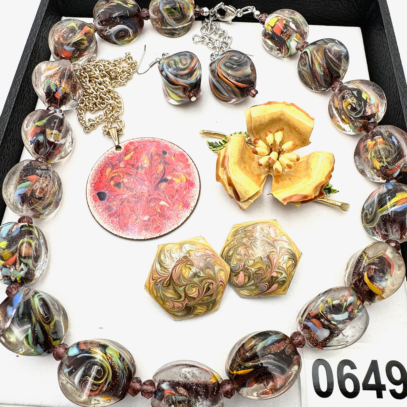 Vintage and Modern Jewelry Group Lot Huge Murano Glass Bead Necklace Earrings Enamel Brooch & More: Vintage and Modern Jewelry Group Lot Huge Murano Glass Bead Necklace Earrings Enamel Brooch & More