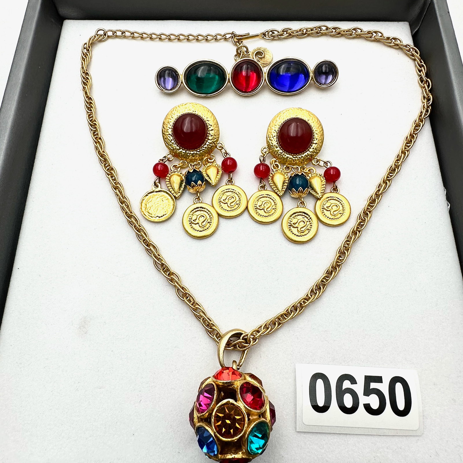 Vintage and Modern Jewelry Group Lot Jewel Tone Crystal Ball Necklace Brooch and Pierced Earrings: Vintage and Modern Jewelry Group Lot Jewel Tone Crystal Ball Necklace Brooch and Pierced Earrings