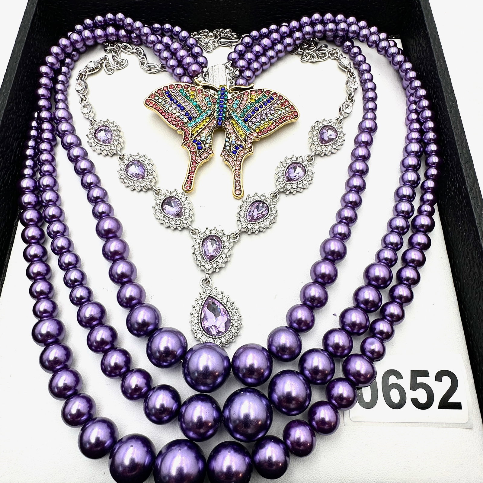 Vintage and Modern Jewelry Group Lot Purple Glass Bead Necklace Multicolor Butterfly Brooch Pin (1 of 2)
