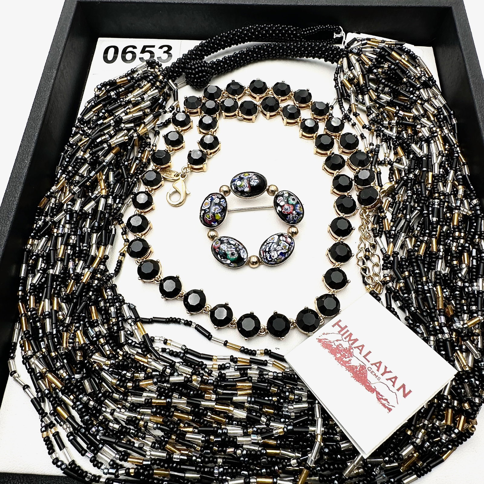 Vintage and Modern Jewelry Group Lot Himalayan Glass Bead Necklace Murano Glass Pin Crystal Necklace: Vintage and Modern Jewelry Group Lot Himalayan Glass Bead Necklace Murano Glass Pin Crystal Necklace