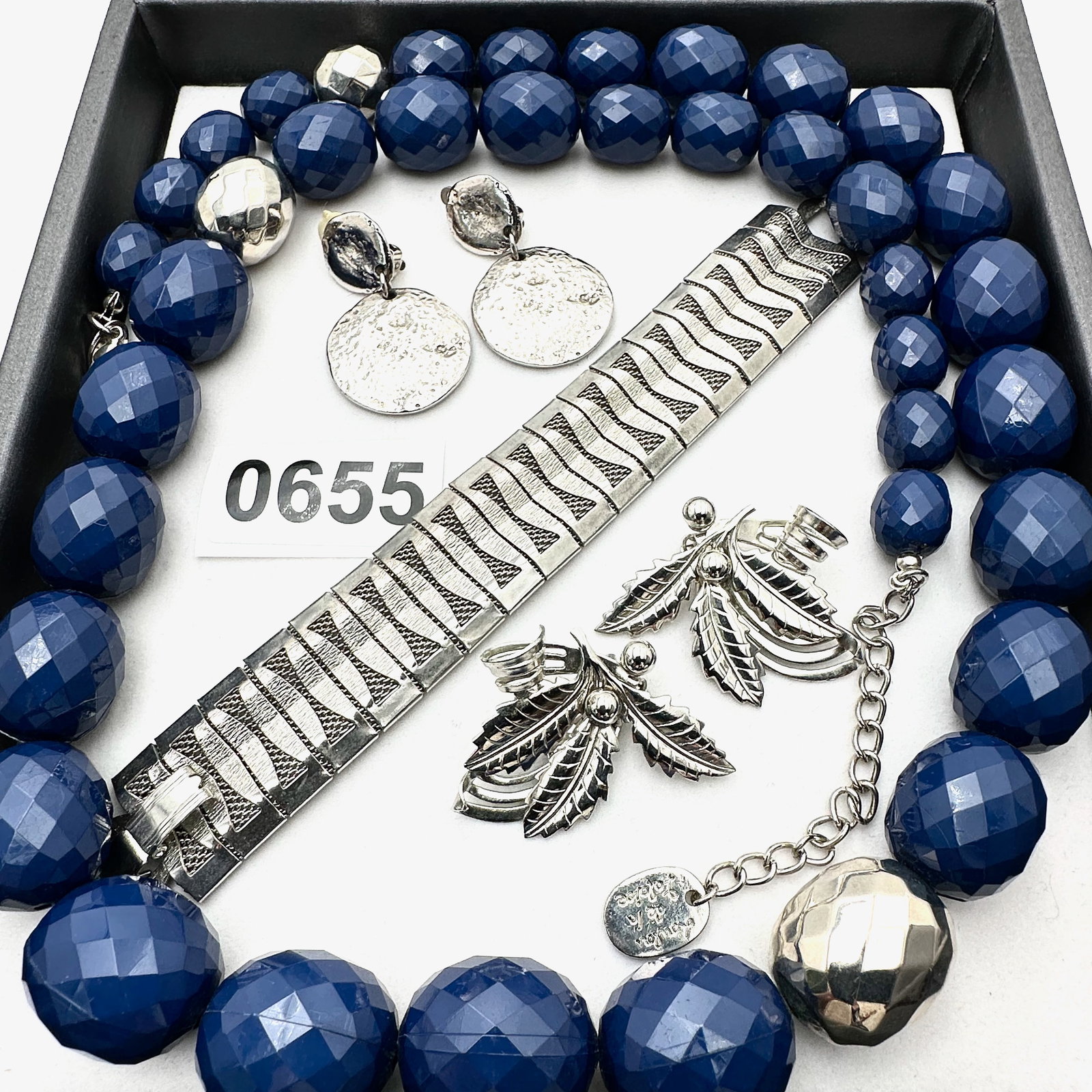 Vintage Loulou de la Falaise Saint Laurent Designer Blue and Silver Faceted Glass Bead Necklace and: Vintage Loulou de la Falaise Saint Laurent Designer Blue and Silver Faceted Glass Bead Necklace and More