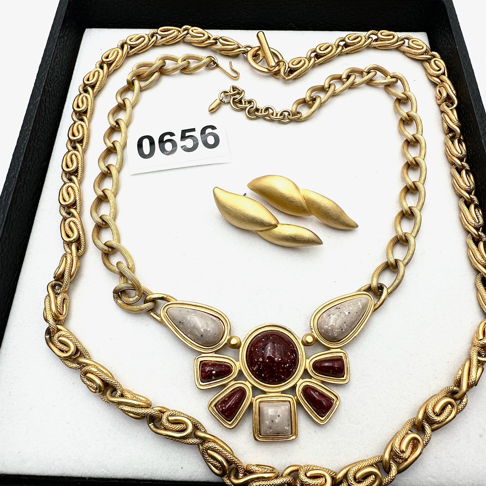 Vintage and Modern Jewelry Group Lot 1980s Era Matte Gold Tone Necklaces and Pierced Earrings (1 of 2)